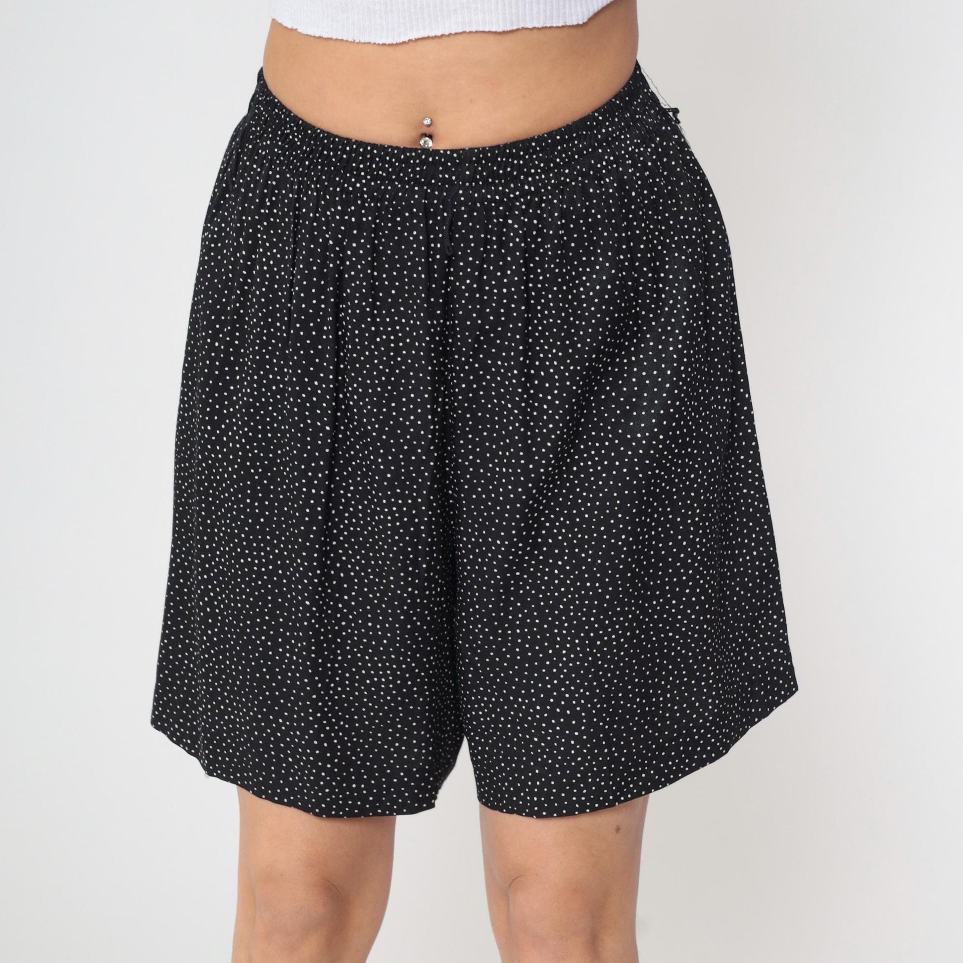 90s Black Polka Dot High-Waist Shorts Elastic Waist Extra Small XS
