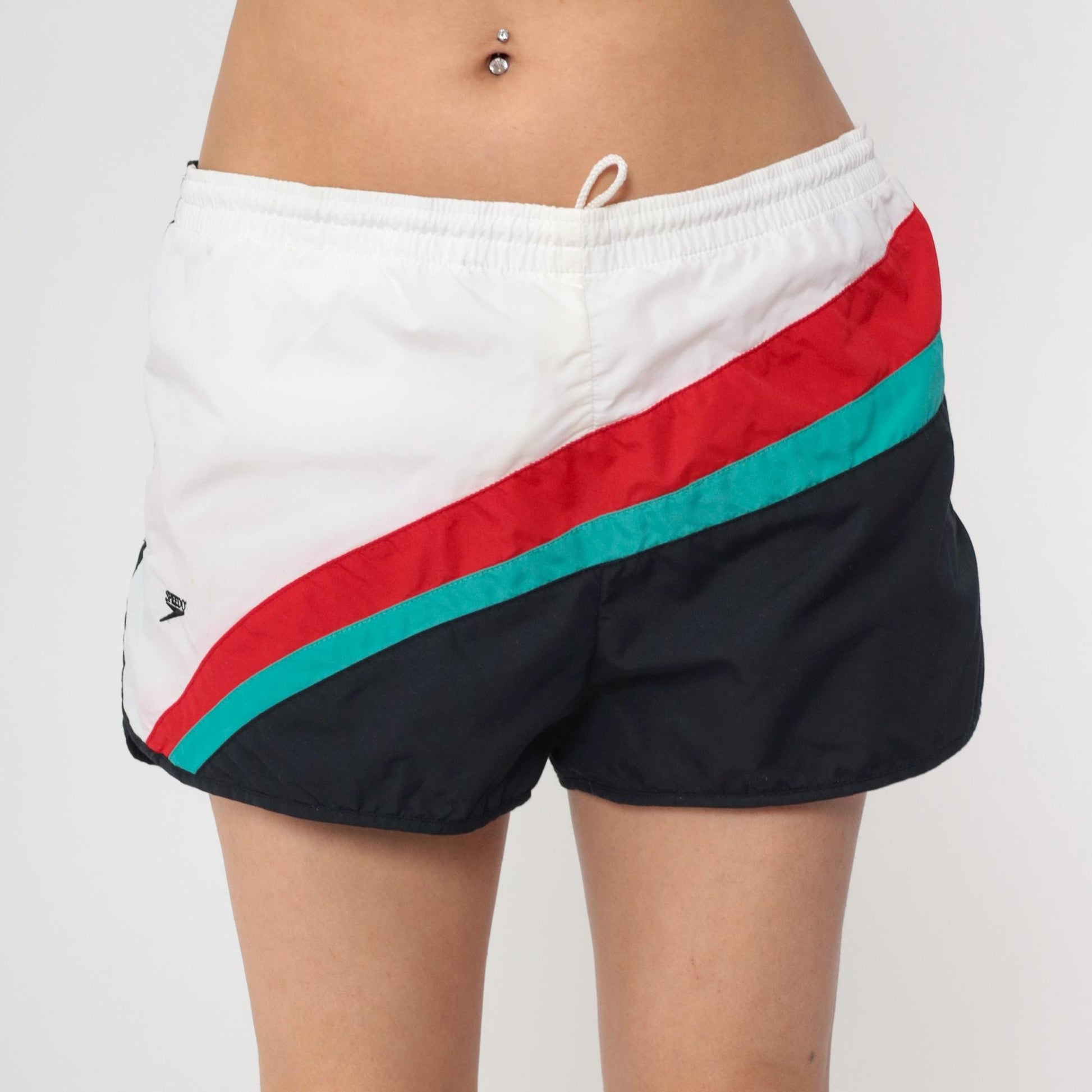 90s Speedo Swim Trunks Black White Colour Block Striped Men's Medium