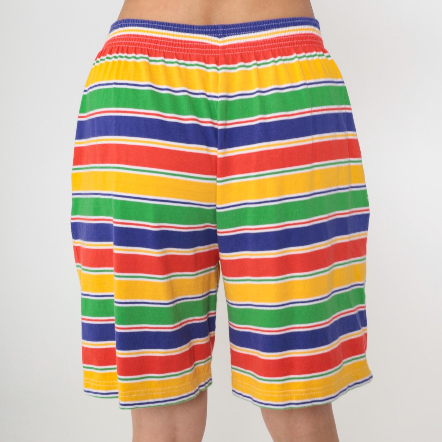 90s Marisa Christina Striped Shorts Elastic Waist Cotton Rainbow Large L