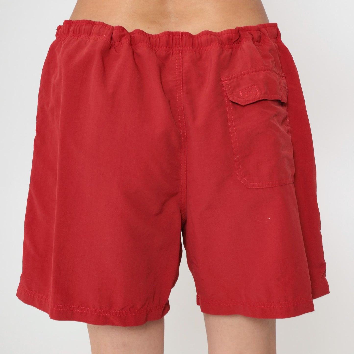 Y2K L.L. Bean Red Nylon Swim Trunks Drawstring Waist Men's Large L