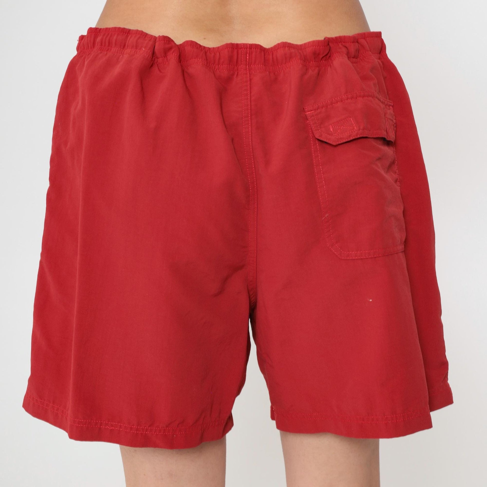 Y2K L.L. Bean Red Nylon Swim Trunks Drawstring Waist Men's Large L