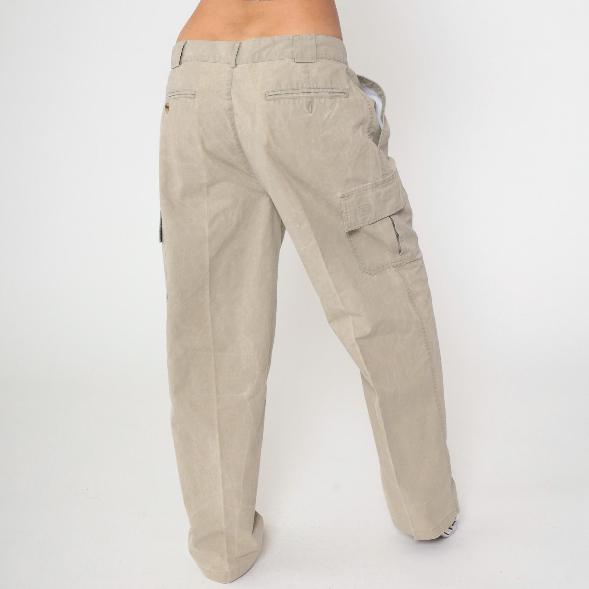 90s Bugle Boy Khaki Cargo Pants Pleated Straight Leg Men's 36x30
