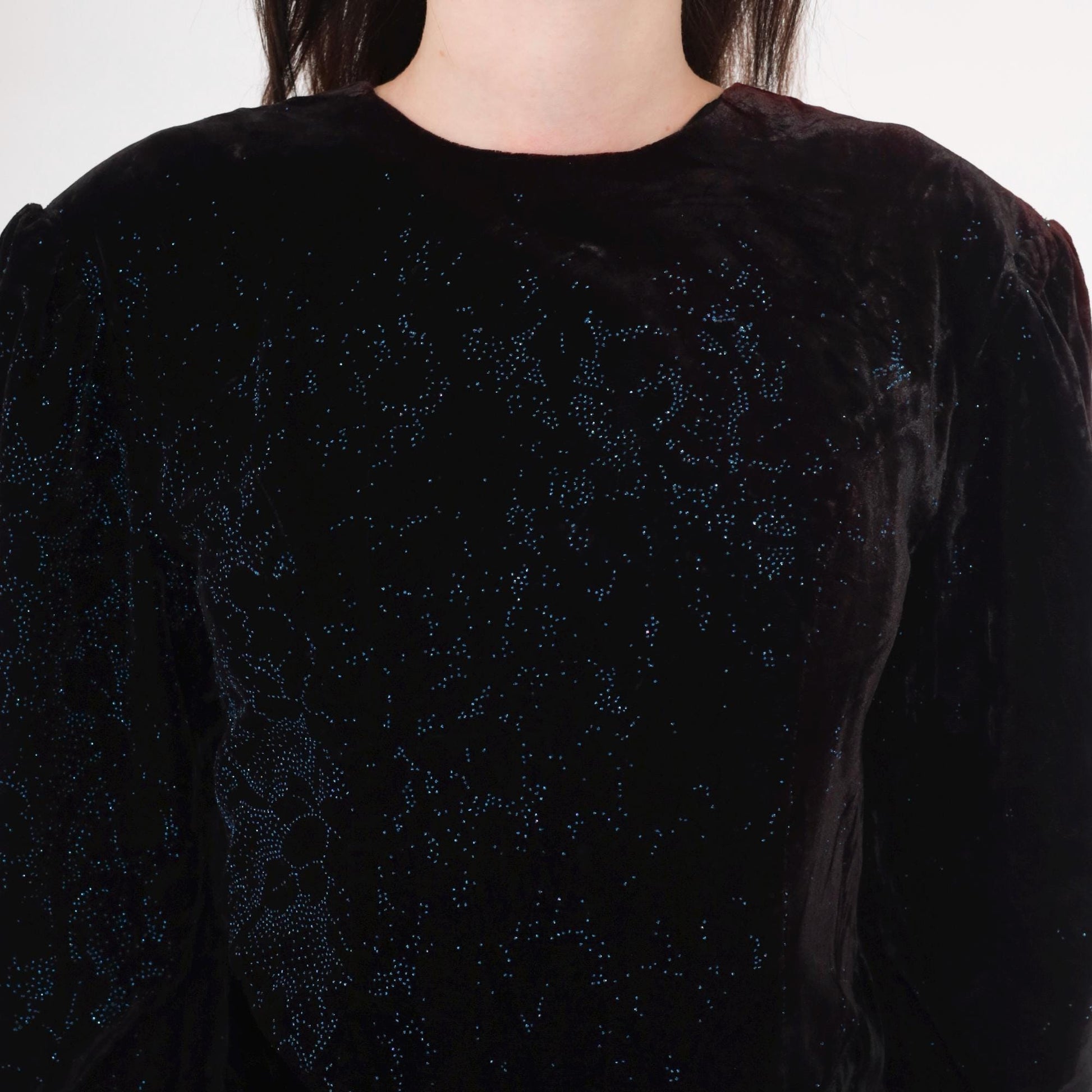 80s Scott McClintock Black Velvet Mini Dress Puff Sleeve Keyhole Back Extra Small