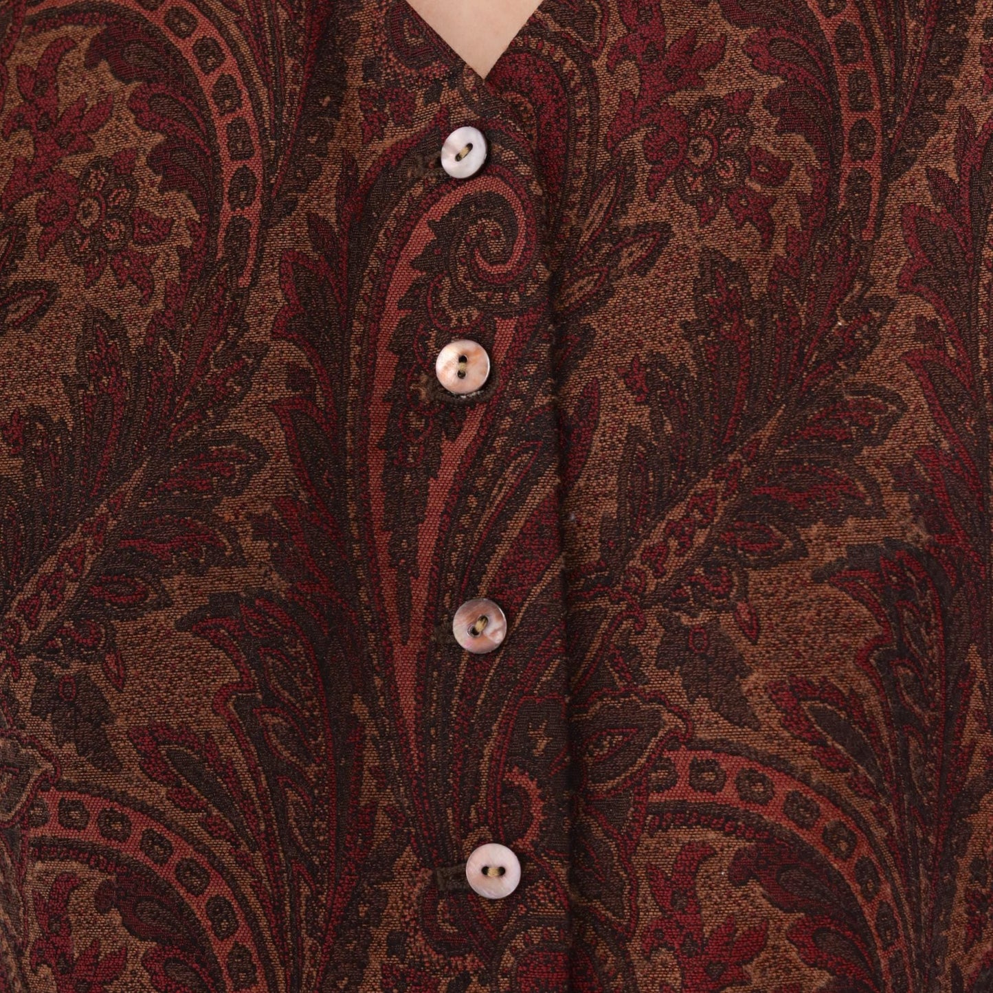 90s Liz Claiborne Paisley Jacquard Vest Button-Up V-Neck Burnt Orange Large