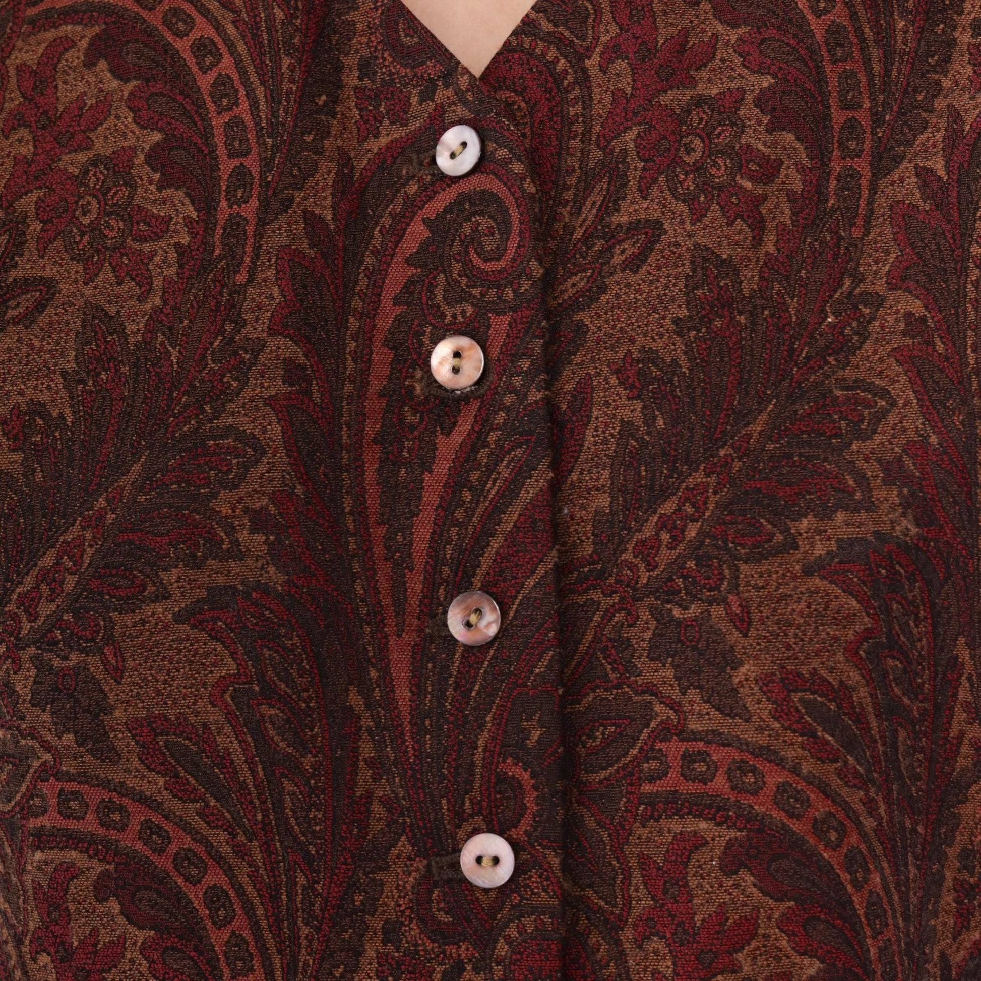 90s Liz Claiborne Paisley Jacquard Vest Button-Up V-Neck Burnt Orange Large