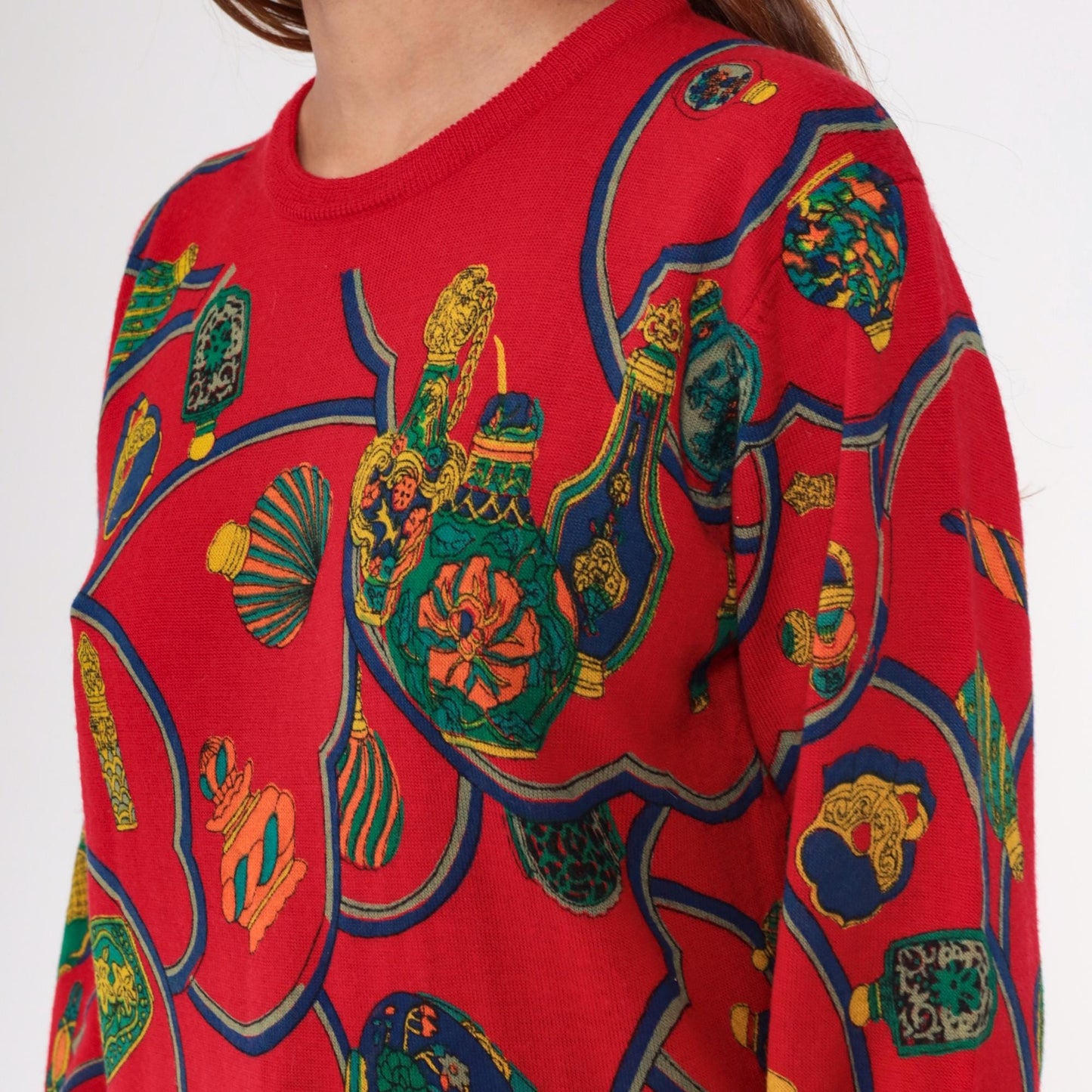 Y2K Red Wool Sweater Perfume Bottle Graphic Crewneck Medium M