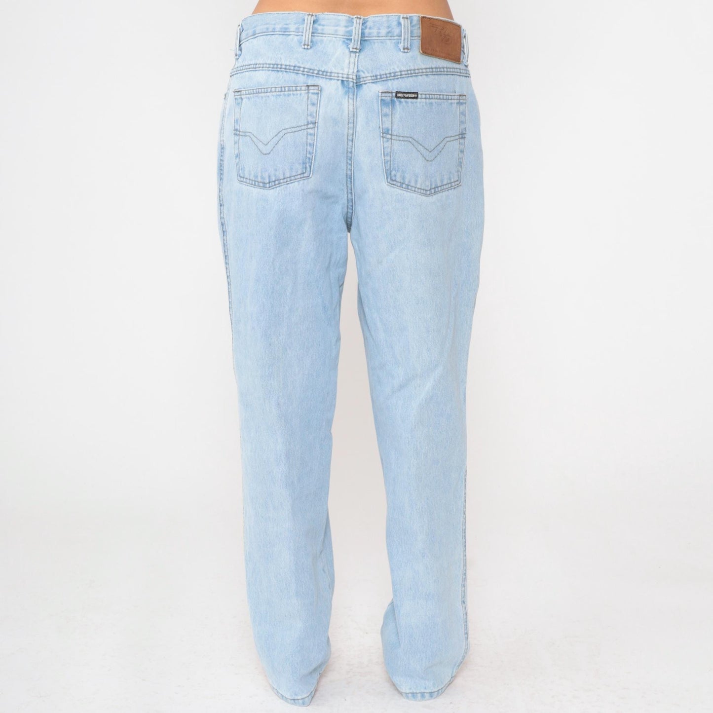 90s Harley Davidson Biker Blues Light Wash Jeans High Waist Straight Leg Large L