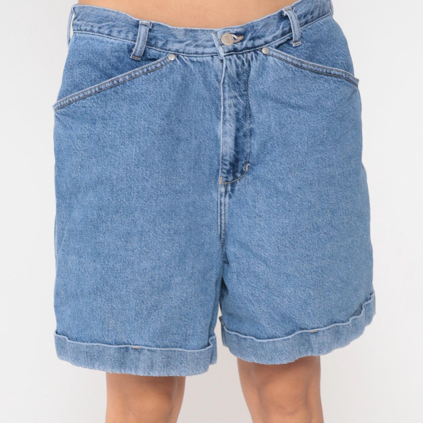 90s Cenza Palmetto Light Blue Denim Shorts High Waisted Cuffed Large L