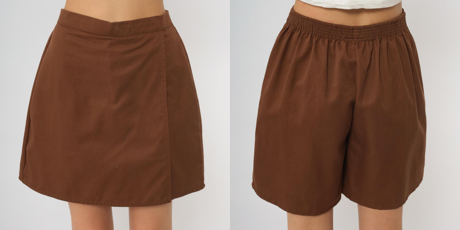 80s Girl Scouts Chocolate Brown Wrap Mini Skirt Elastic Waist Small