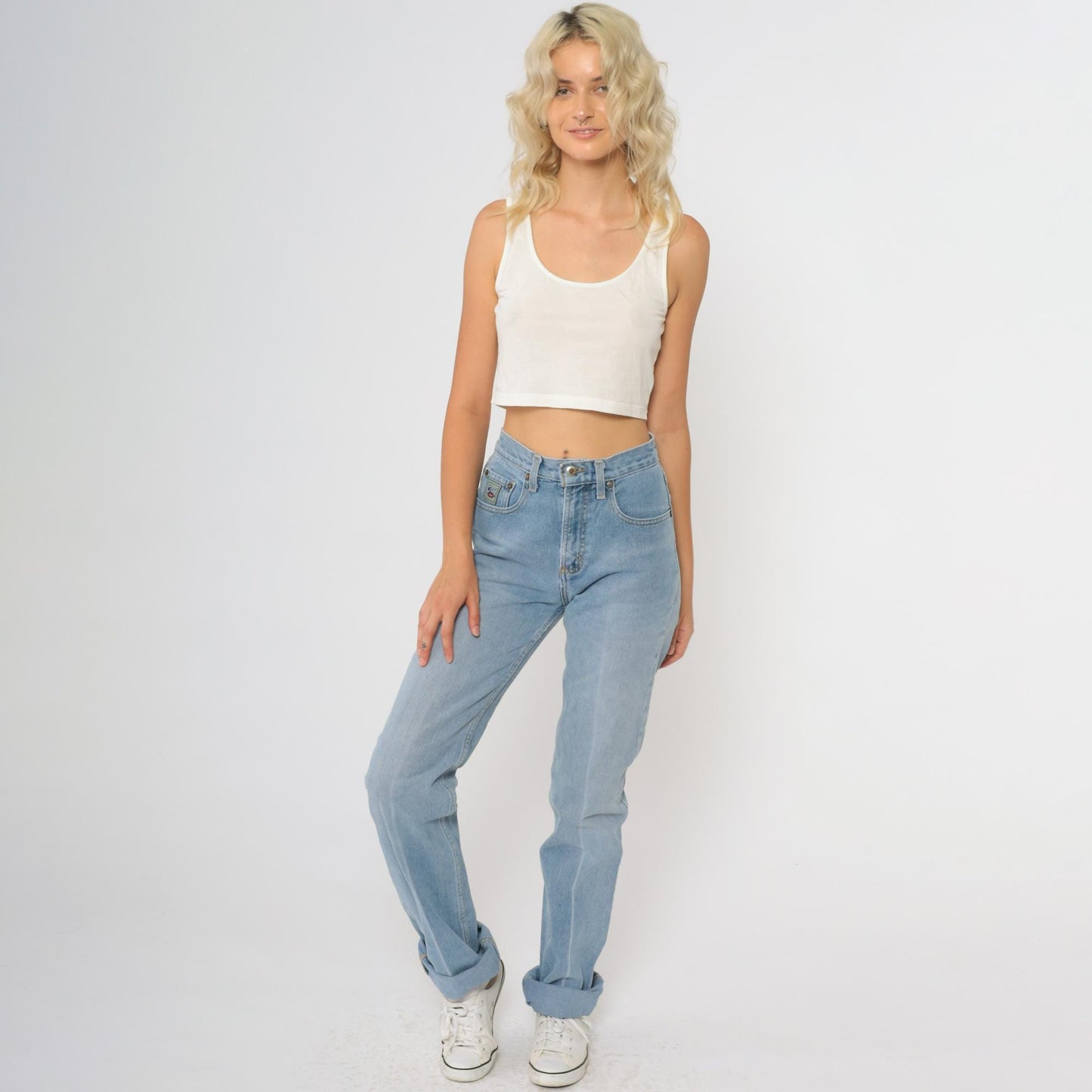 Y2K Cruel Girl High Waisted Straight Leg Jeans Light Blue Wash Small S