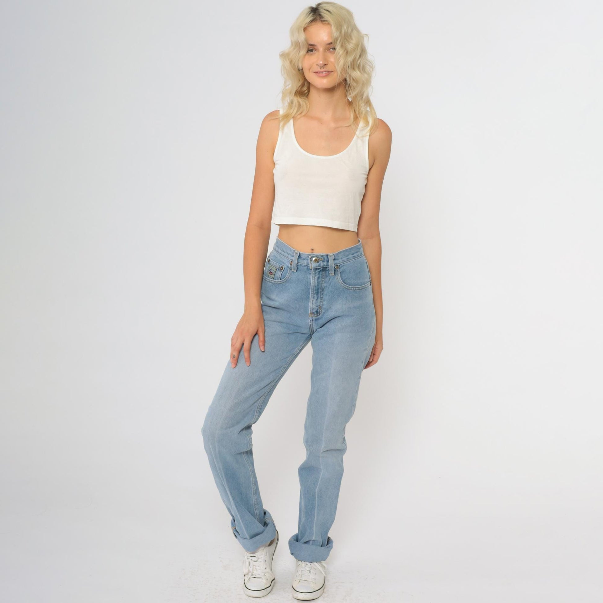 Y2K Cruel Girl High Waisted Straight Leg Jeans Light Blue Wash Small S