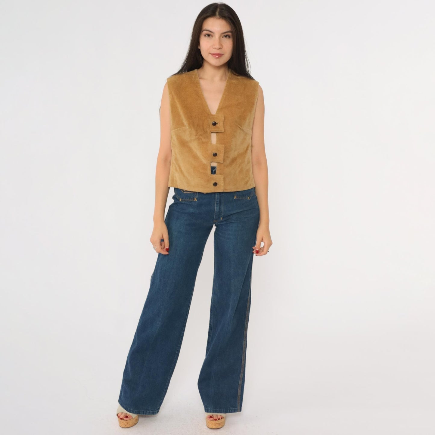 70s Jack Winter Tan Corduroy Vest Keyhole Button-Up Small