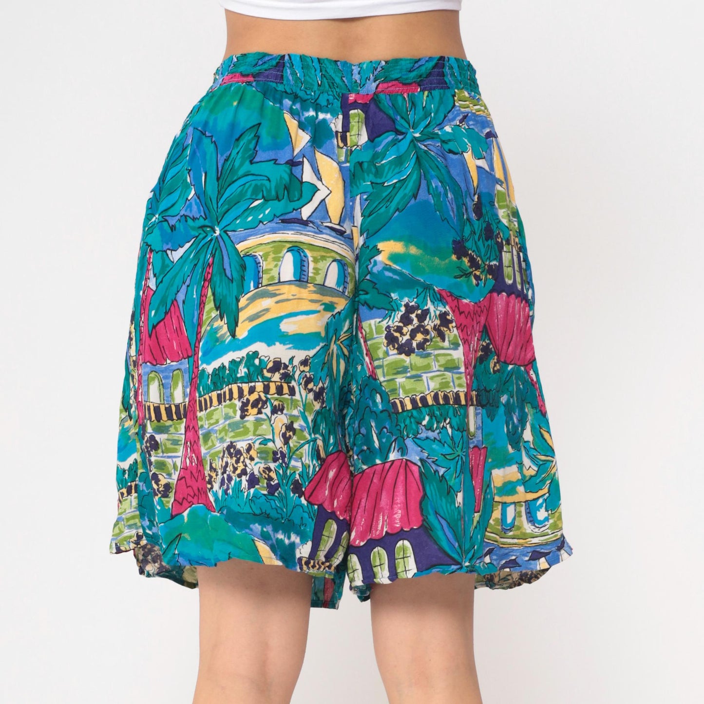 90s Laurel Sport Tropical Shorts Sailboat Palm Tree Print High Waist Small S