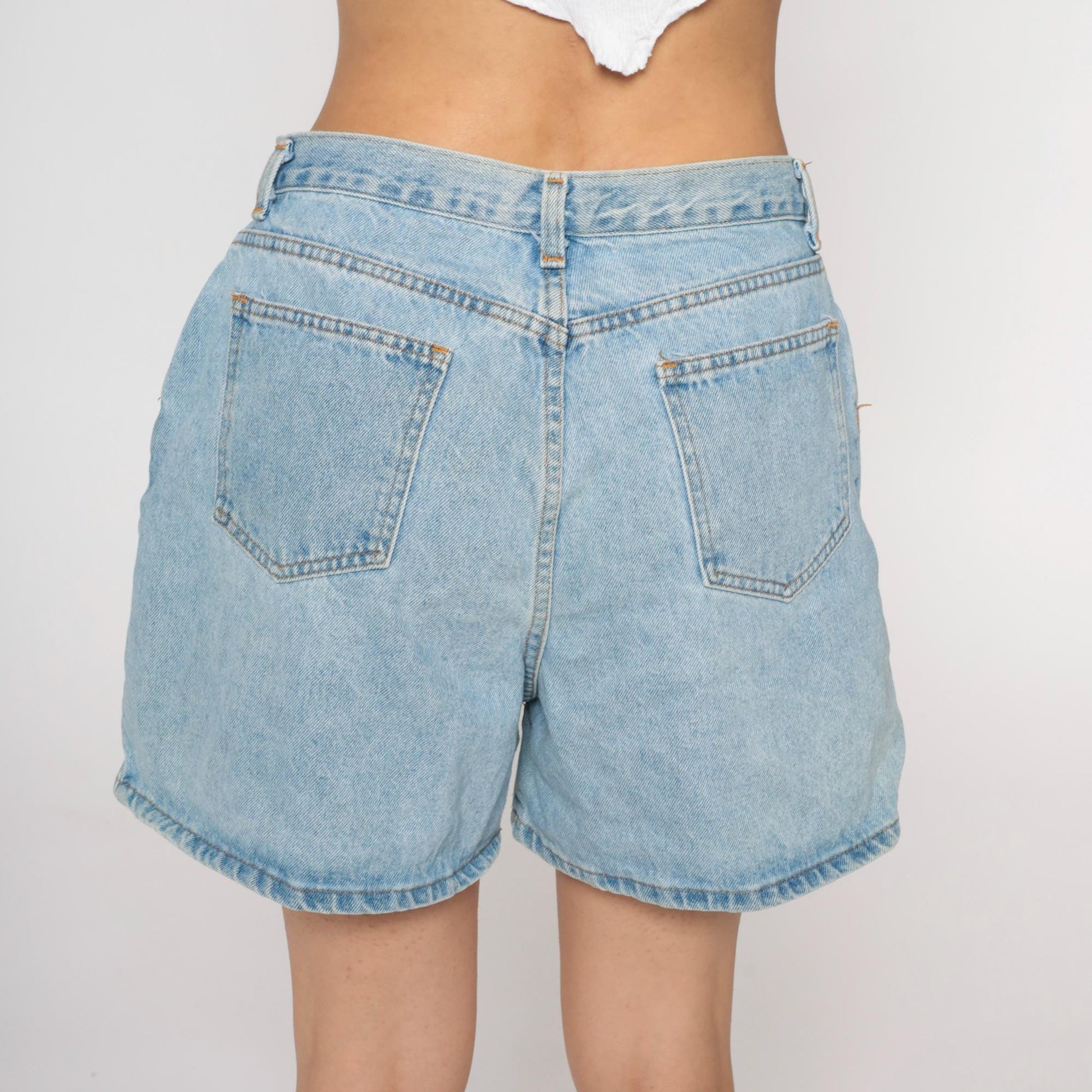 90s Floral Embroidered Blue Denim Shorts High Waisted Jean Shorts Medium