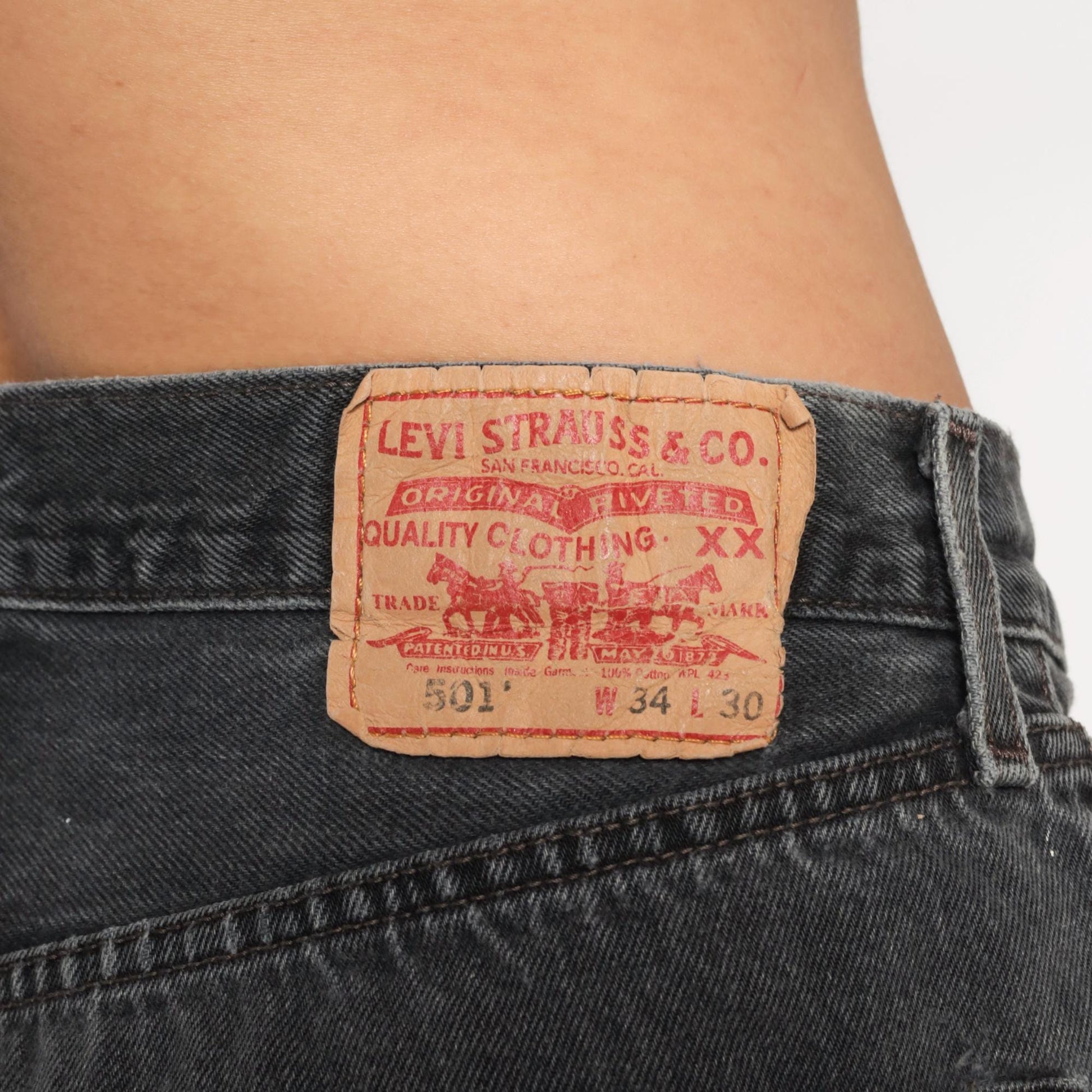 90s Levi's 501 Black Denim Cut-Off Shorts Distressed Frayed Medium