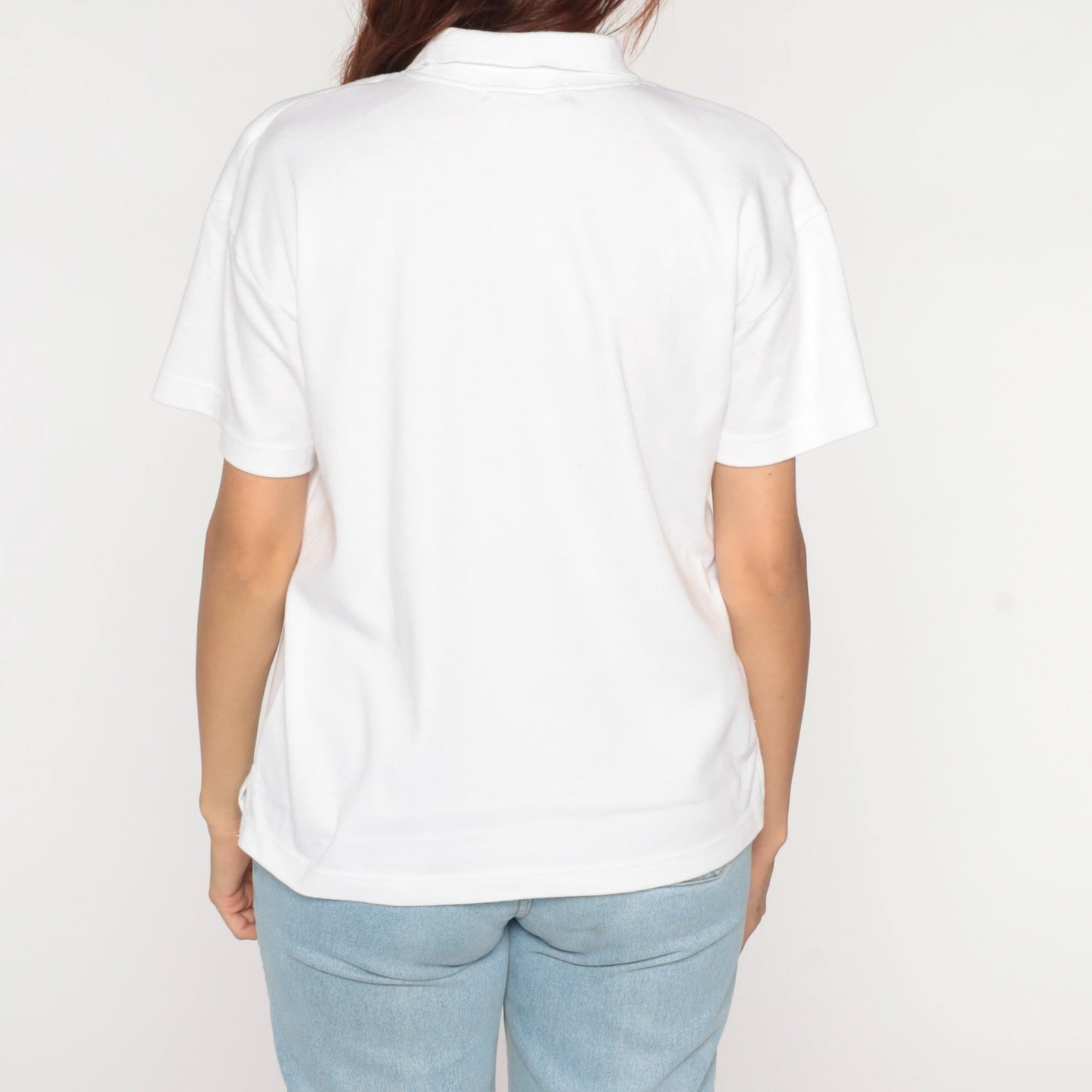 90s Jennifer Moore Petites Floral Embroidered Collared T-Shirt White Medium