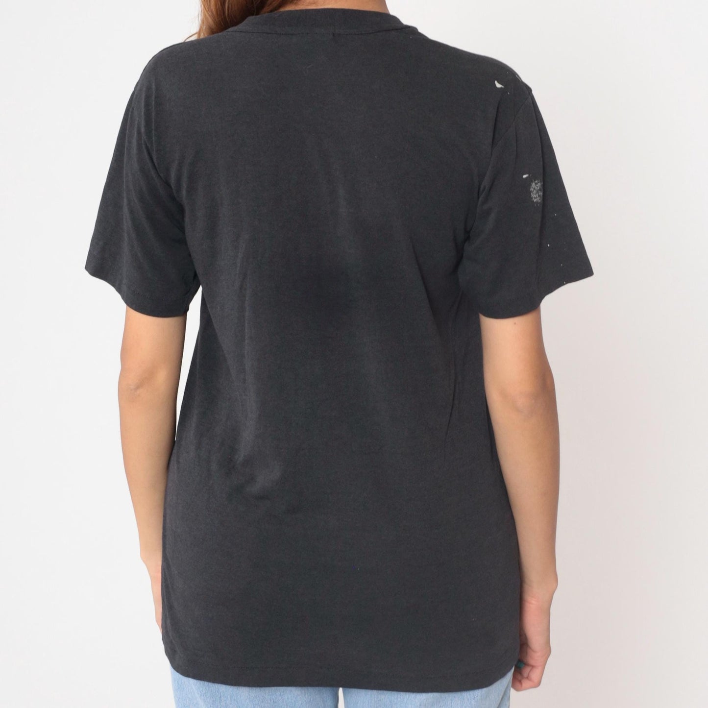 90s Hanes American Flag Graphic Tee Black Cotton Single Stitch Medium