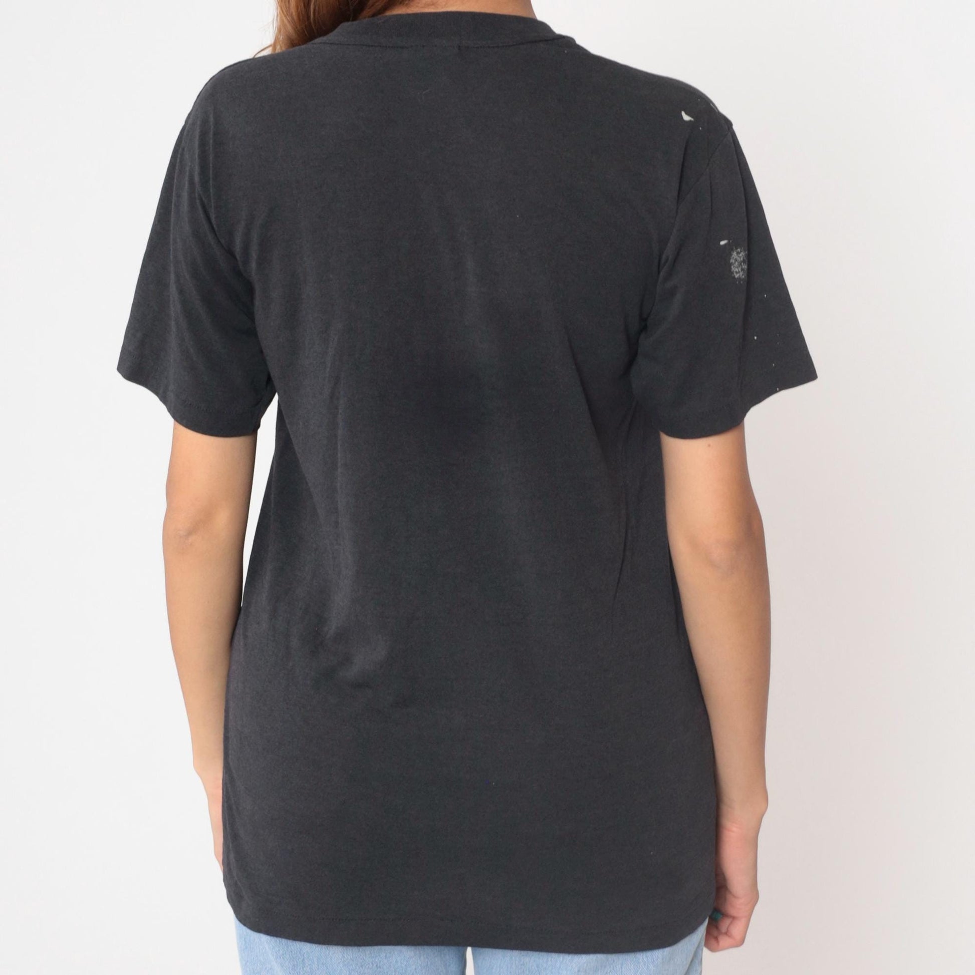 90s Hanes American Flag Graphic Tee Black Cotton Single Stitch Medium