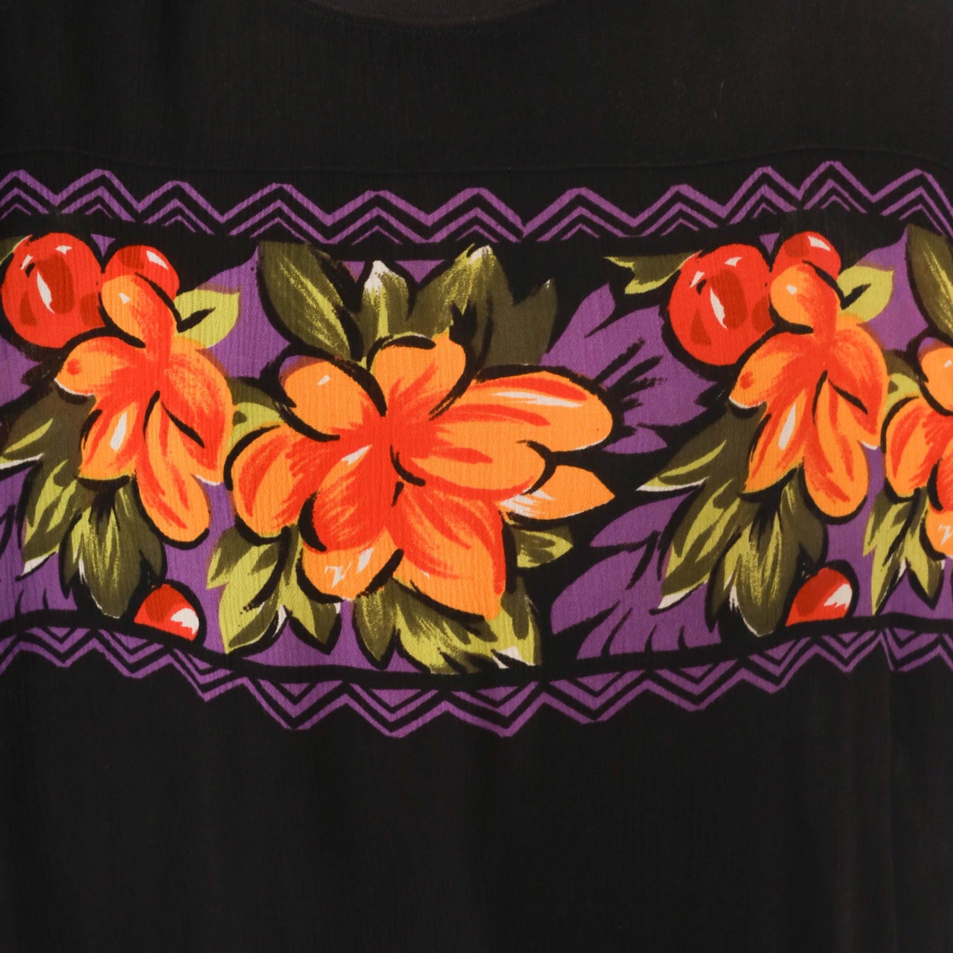 90s SK & Company Hawaiian Shirt Black Rayon Floral Orange Purple Large L