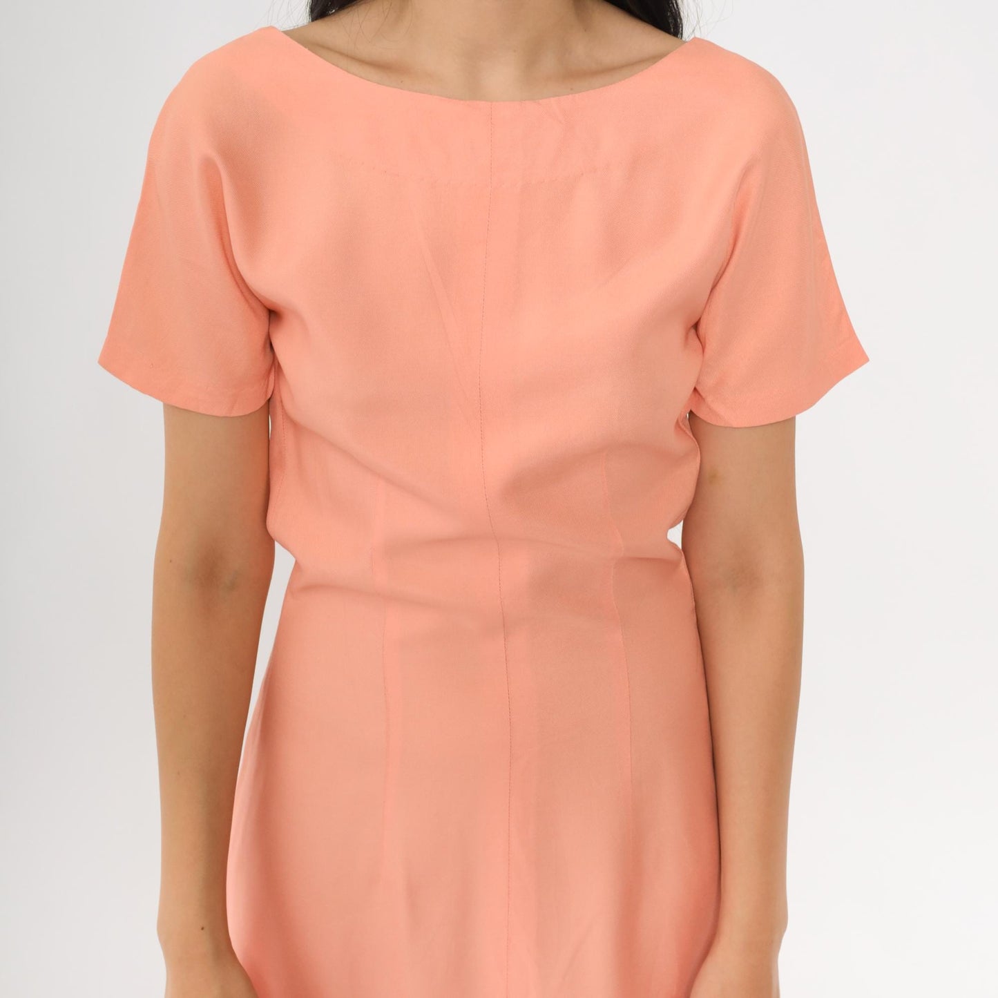 60s Peach Pink Sheath Dress Knee Length Short Sleeve Cocktail Small S