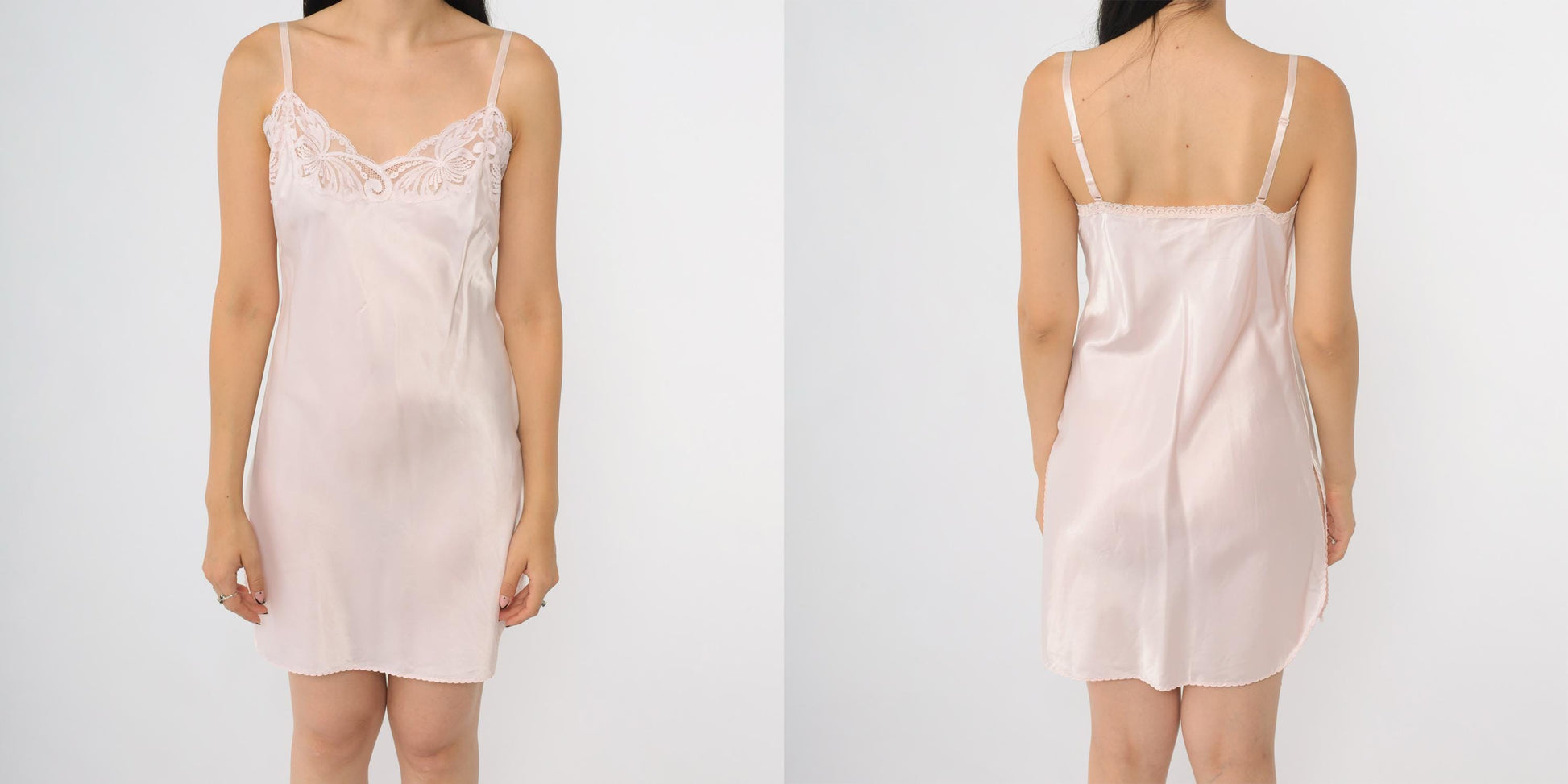 70s Wonder Maid Pink Slip Dress Midi V-Neck Empire Waist Small