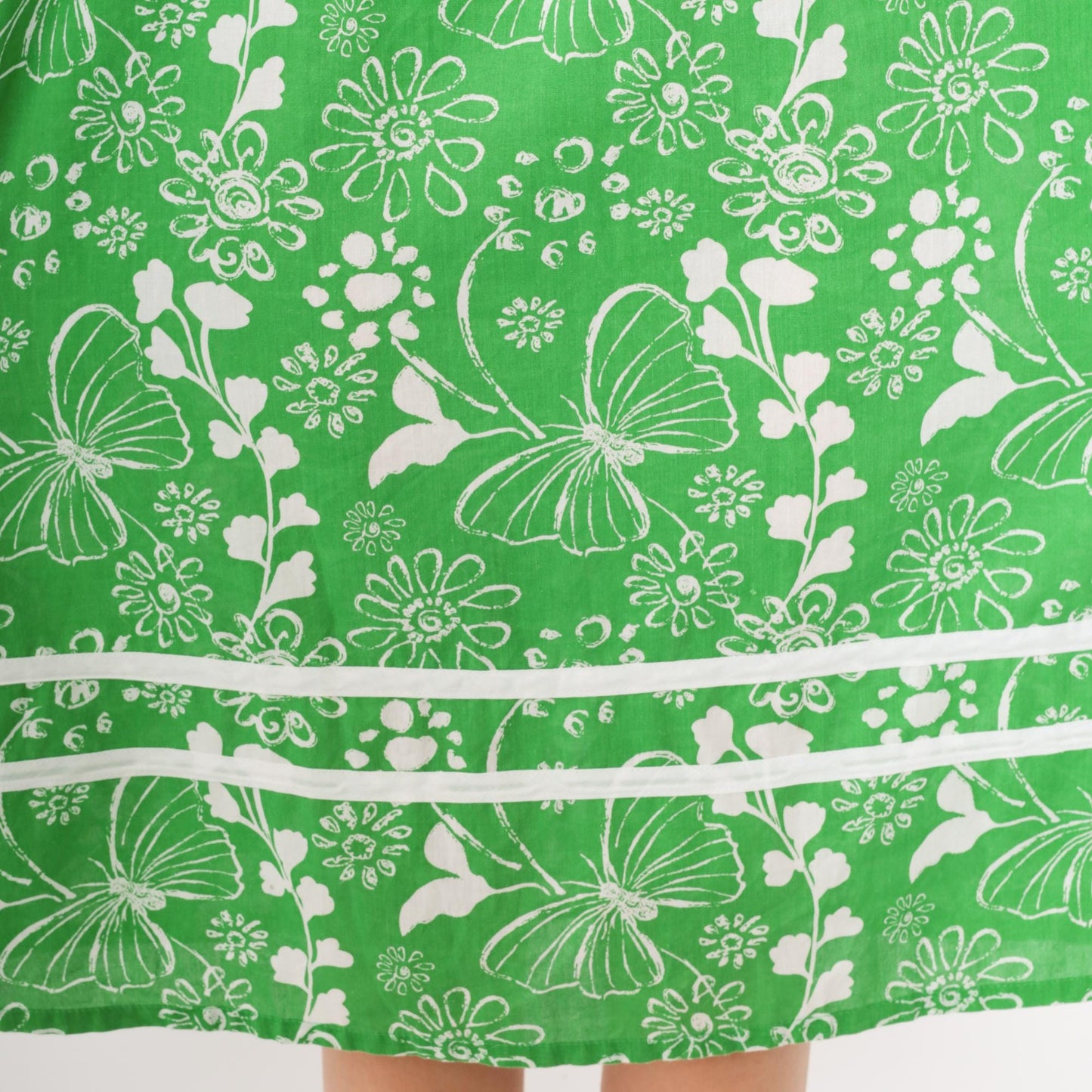 90s Anthony Richards Green Floral Midi Dress Butterfly Ruffle Trim Medium