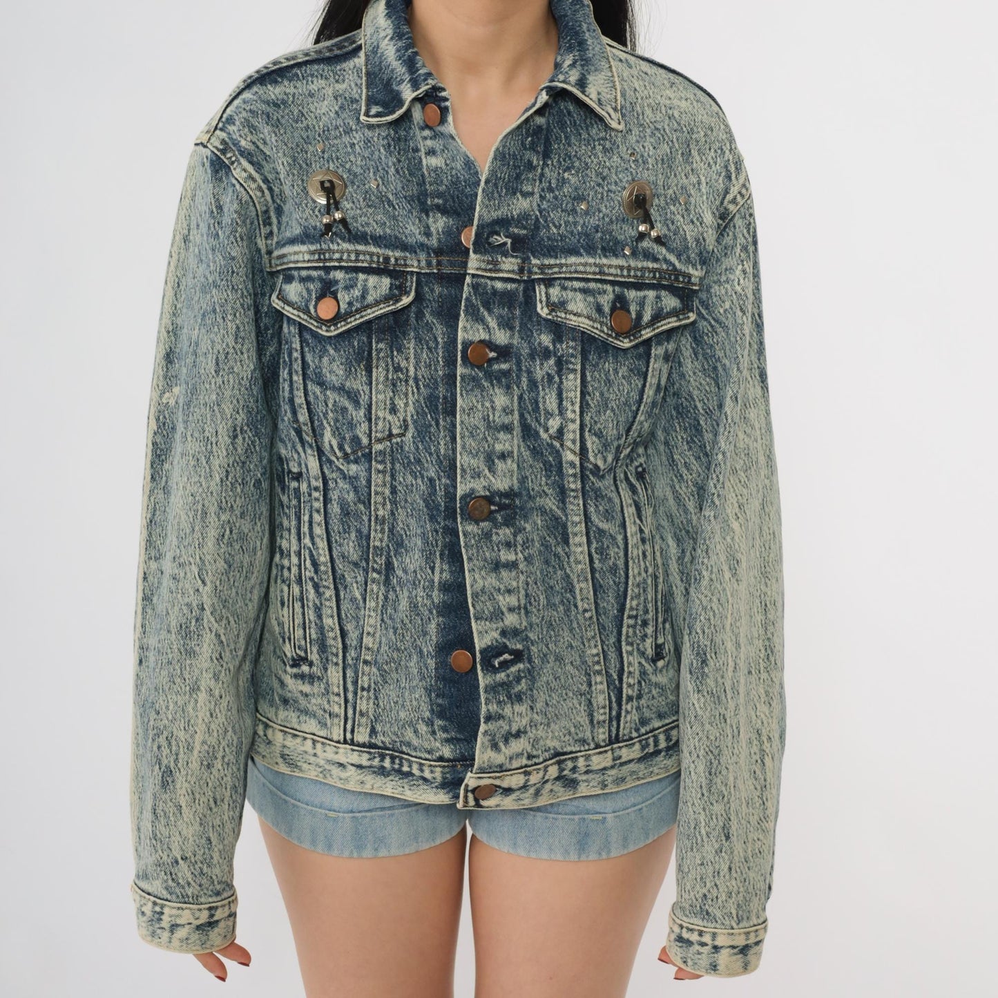 90s Bristol Blues Acid Wash Denim Jacket Painted Southwest Adobe Pueblo Small