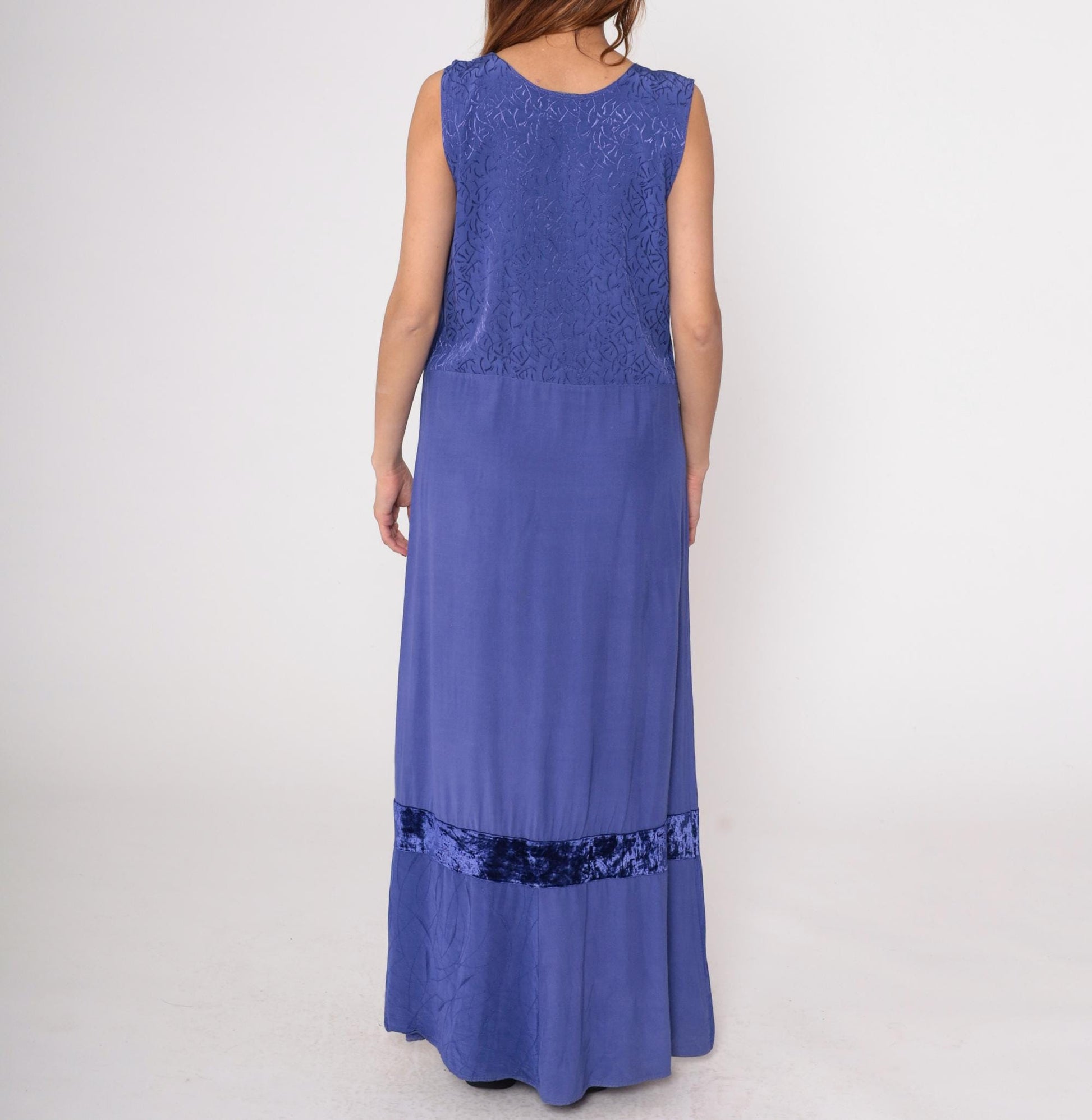 Y2K Purple Velvet Maxi Dress Milieu Sleeveless Empire Waist Large L