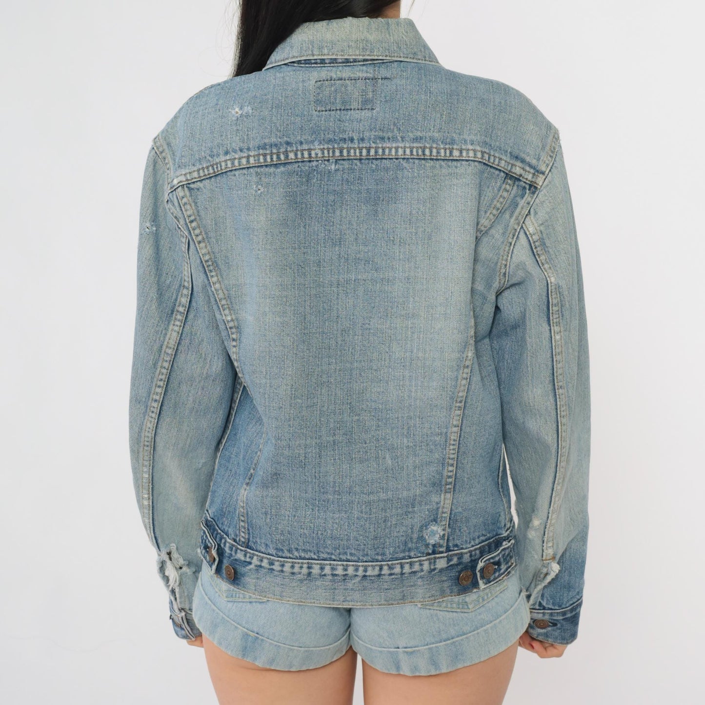 80s Levi's Distressed Denim Jacket Light Blue Trucker Medium M