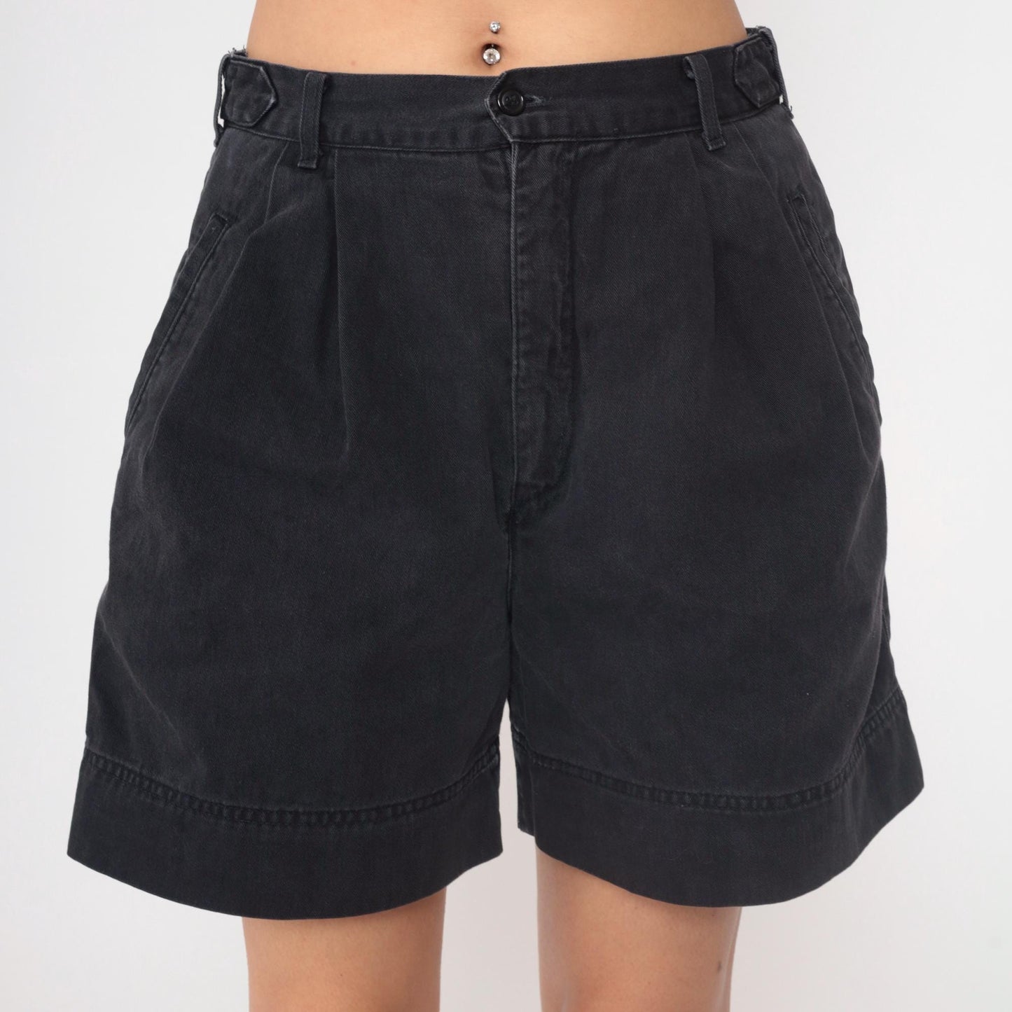 90s Gap Black High-Waisted Pleated Shorts Cotton Medium