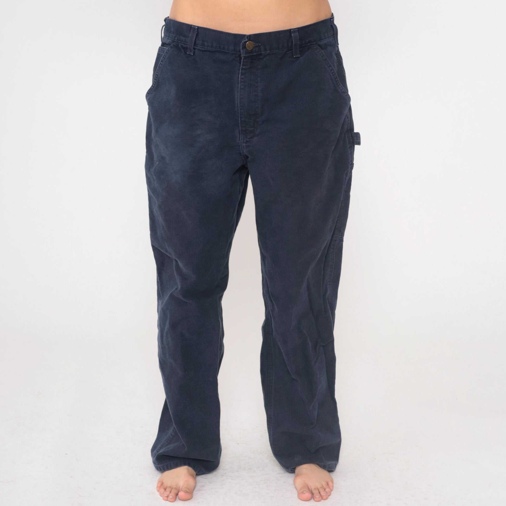Y2K Carhartt Navy Utility Straight Leg Work Pants Hammer Loop 36x30
