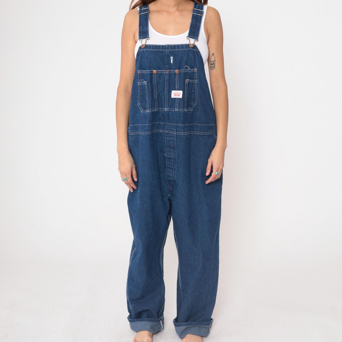 90s Roundhouse Dark Indigo Denim Overalls Carpenter Workwear Men's XL