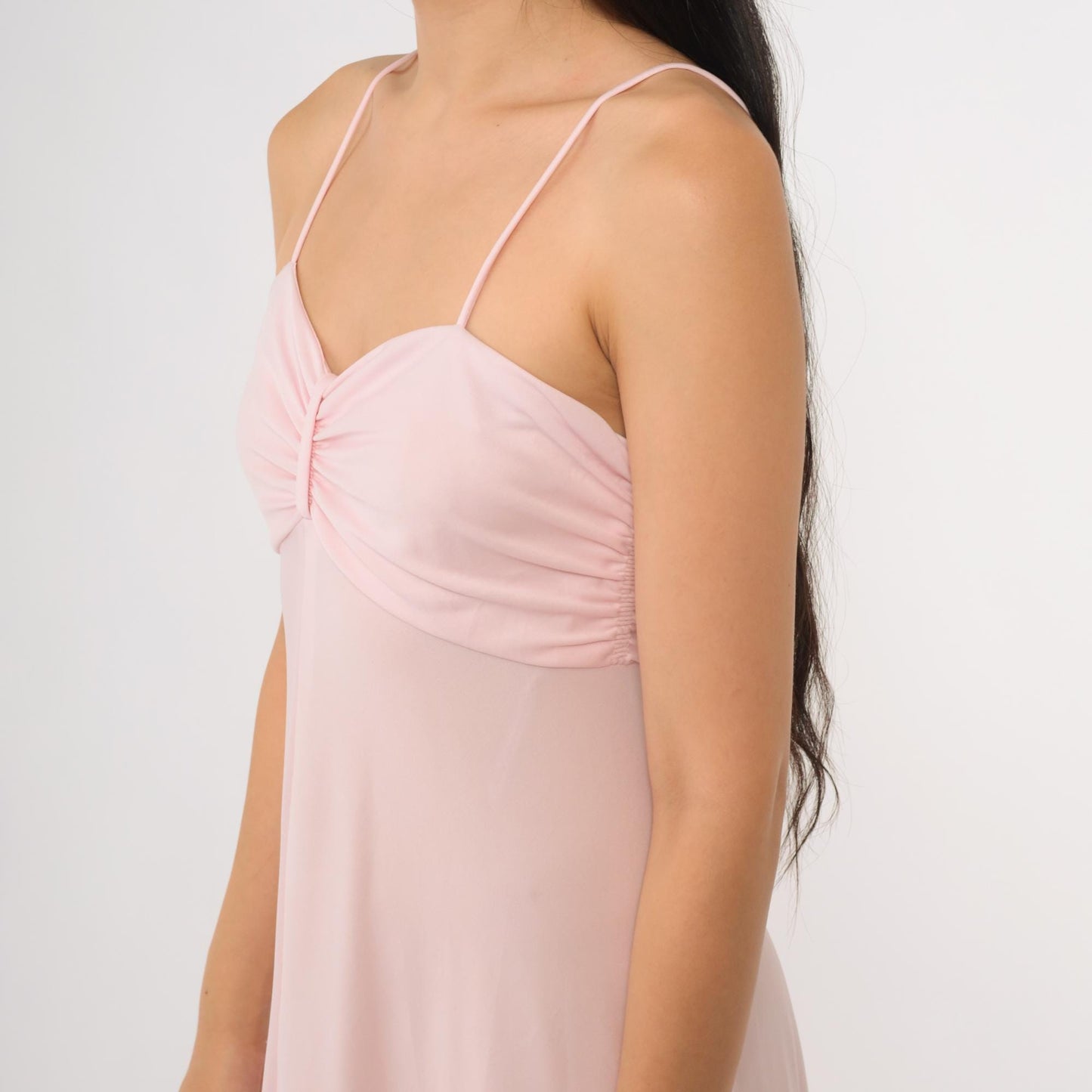 70s Pink Maxi Dress Spaghetti Strap Empire Waist Floor Length Back Zip Extra Small XS