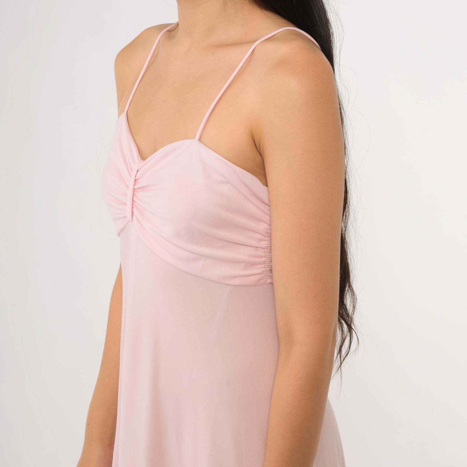 70s Pink Maxi Dress Spaghetti Strap Empire Waist Floor Length Back Zip Extra Small XS