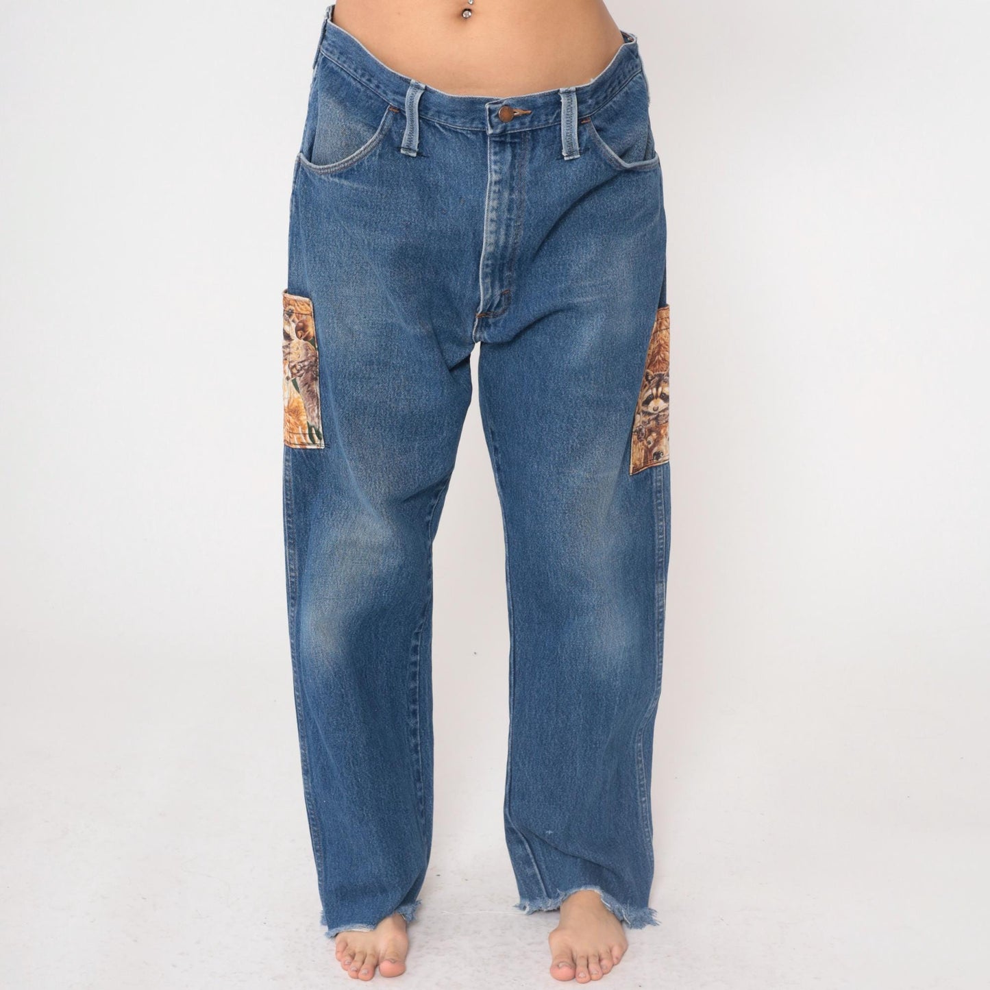 90s Rustler Animal Print High Rise Straight Leg Denim Jeans Blue 36