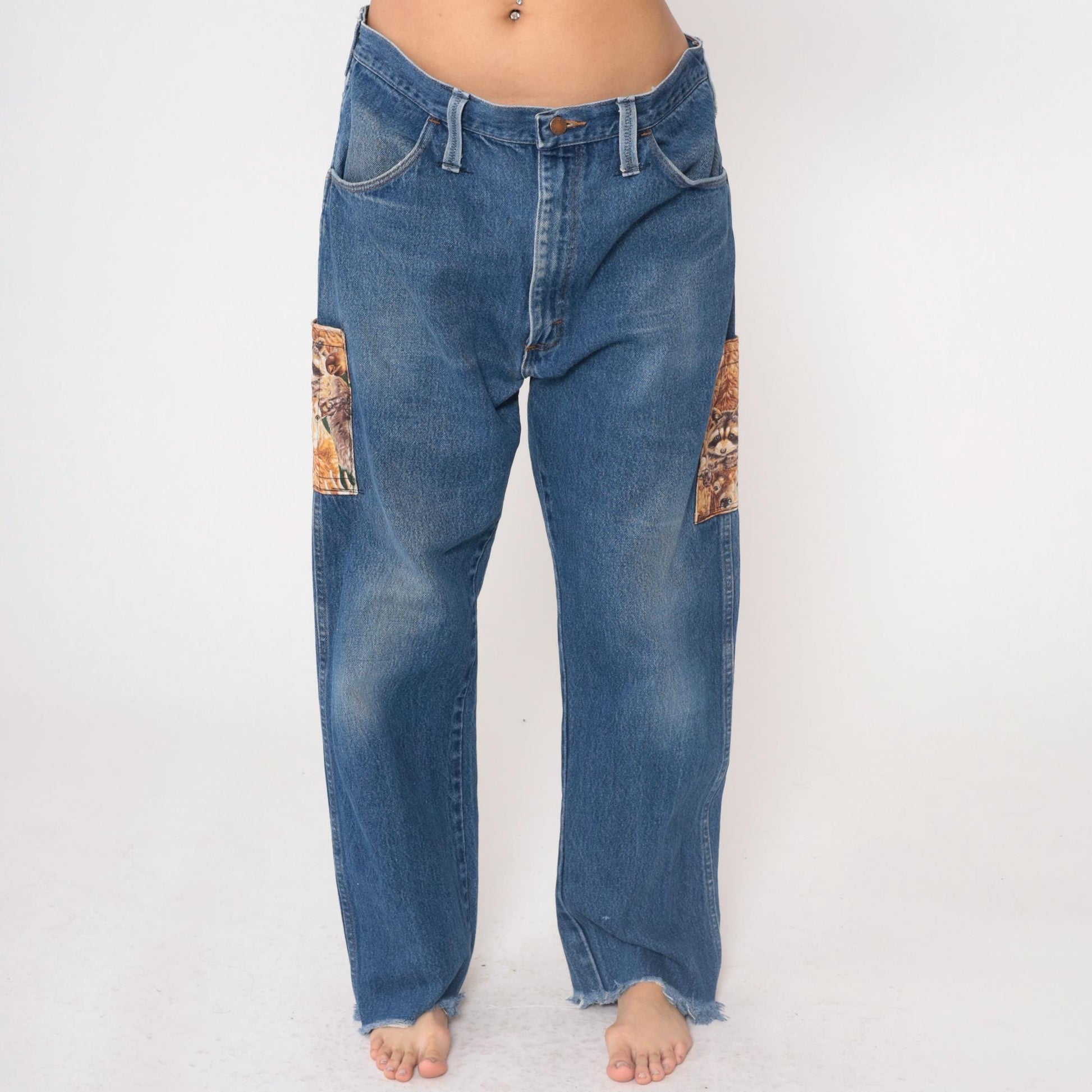 90s Rustler Animal Print High Rise Straight Leg Denim Jeans Blue 36