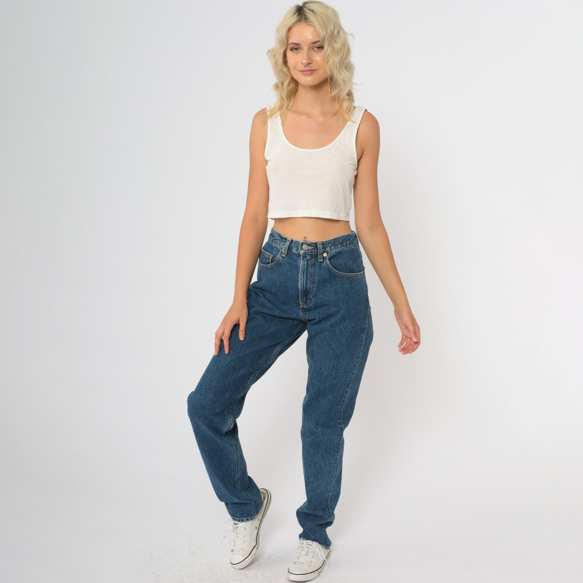 90s GAP High Waisted Mom Jeans Medium Blue Straight Leg Denim Size 6 Long