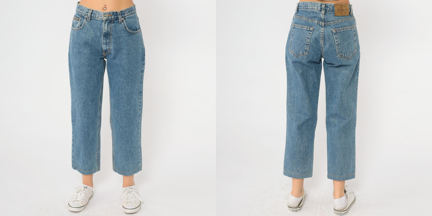 00s Calvin Klein High Waist Mom Jeans Blue Denim Tapered Small 28