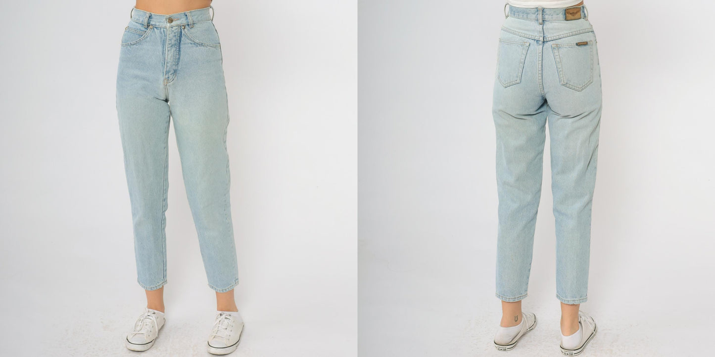 90s Sharp Light Blue High Waisted Mom Jeans Tapered Denim XXS