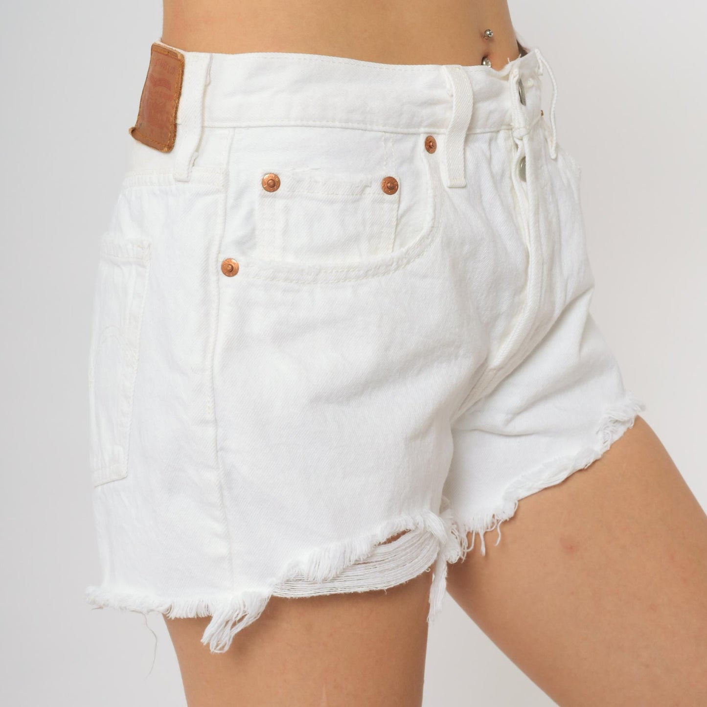 90s Levi's Premium White Denim Shorts High Waisted Distressed W28