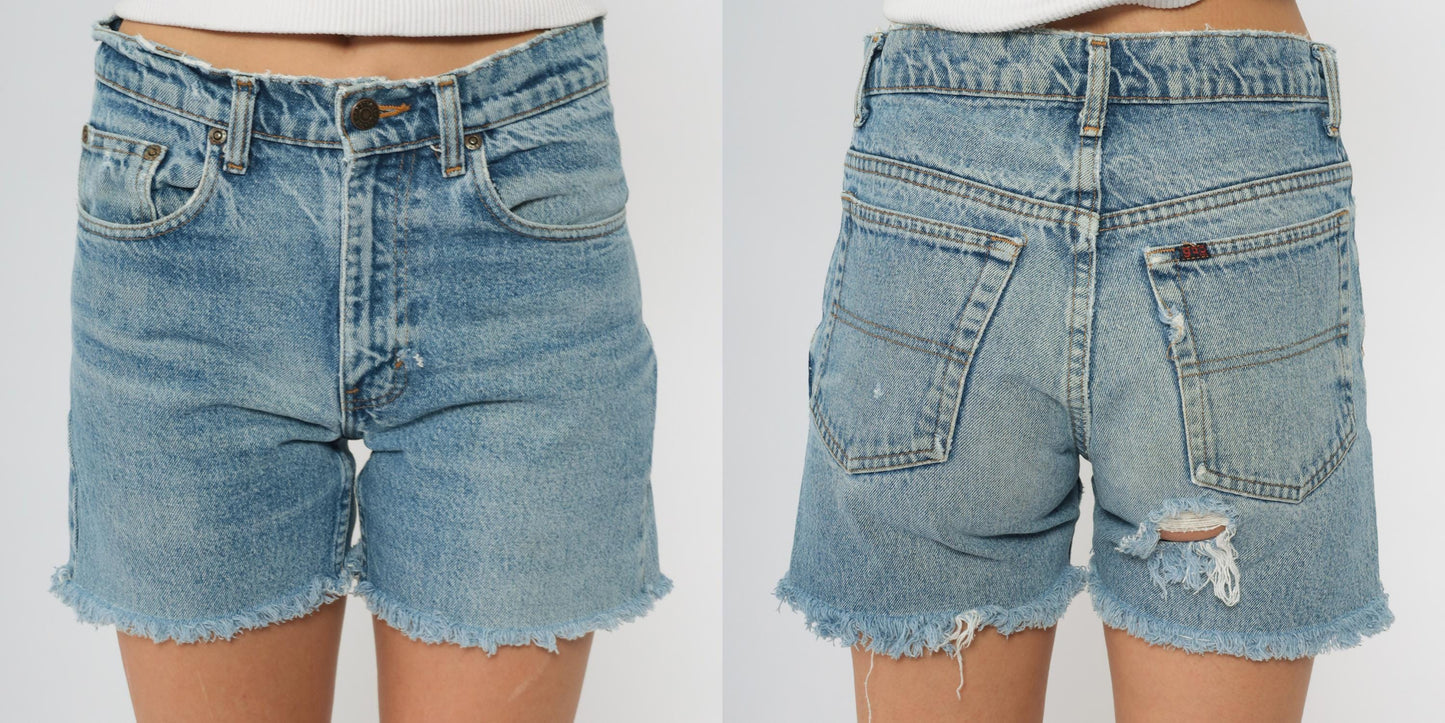 90s GAP Denim Shorts High Waisted Distressed Light Blue Cotton Small