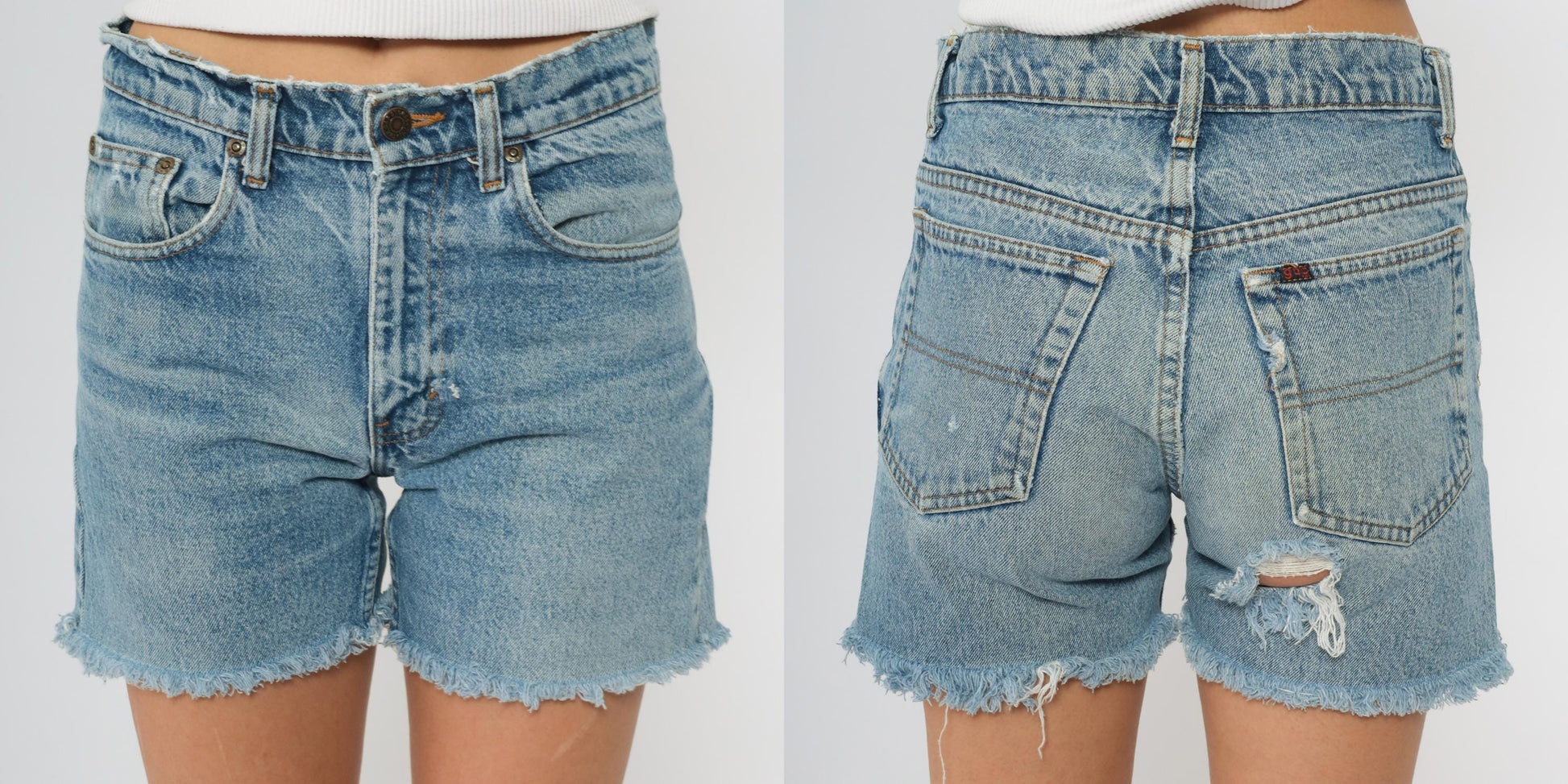 90s GAP Denim Shorts High Waisted Distressed Light Blue Cotton Small