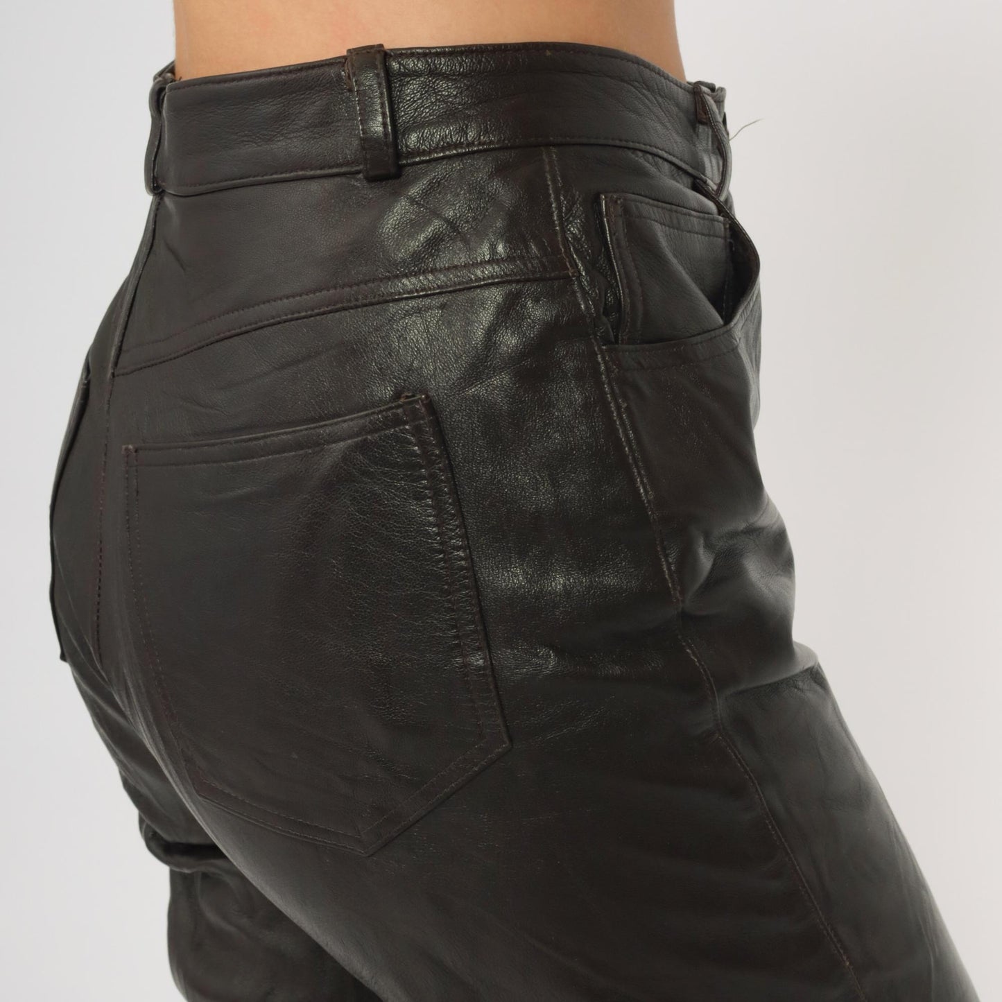 90s New Frontier Brown Leather Pants High Rise Straight Leg Extra Small
