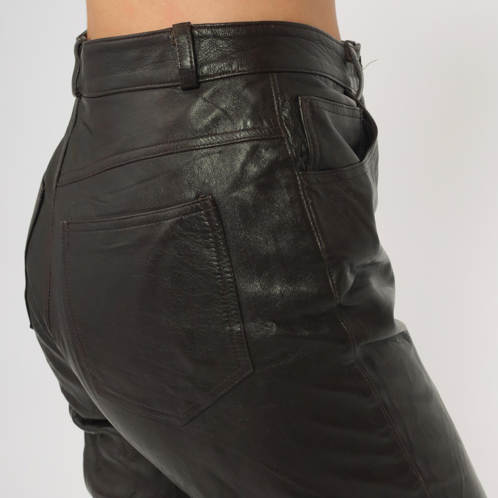 90s New Frontier Brown Leather Pants High Rise Straight Leg Extra Small
