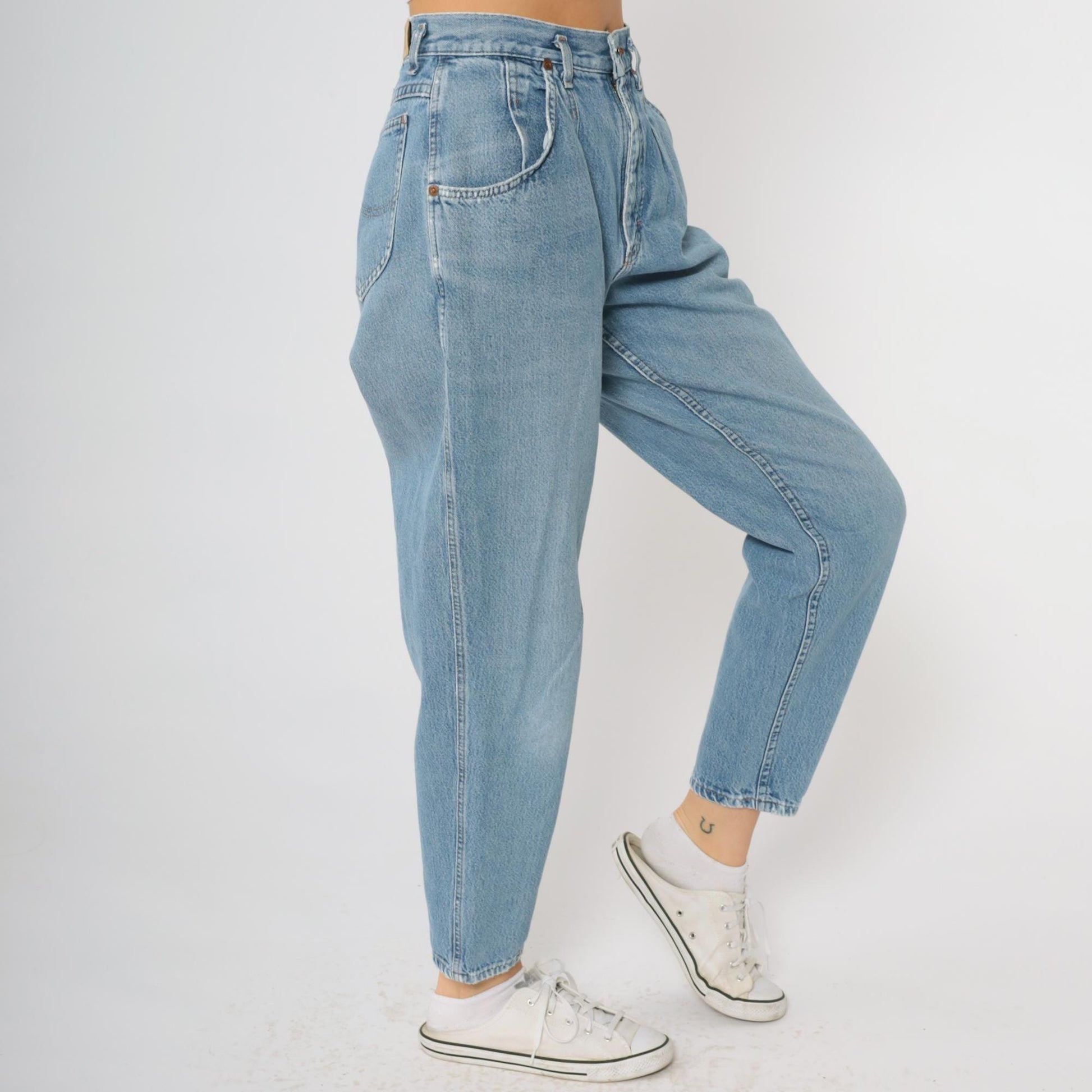 Lee High Waisted Mom Jeans 90s Light Wash Tapered Denim Small