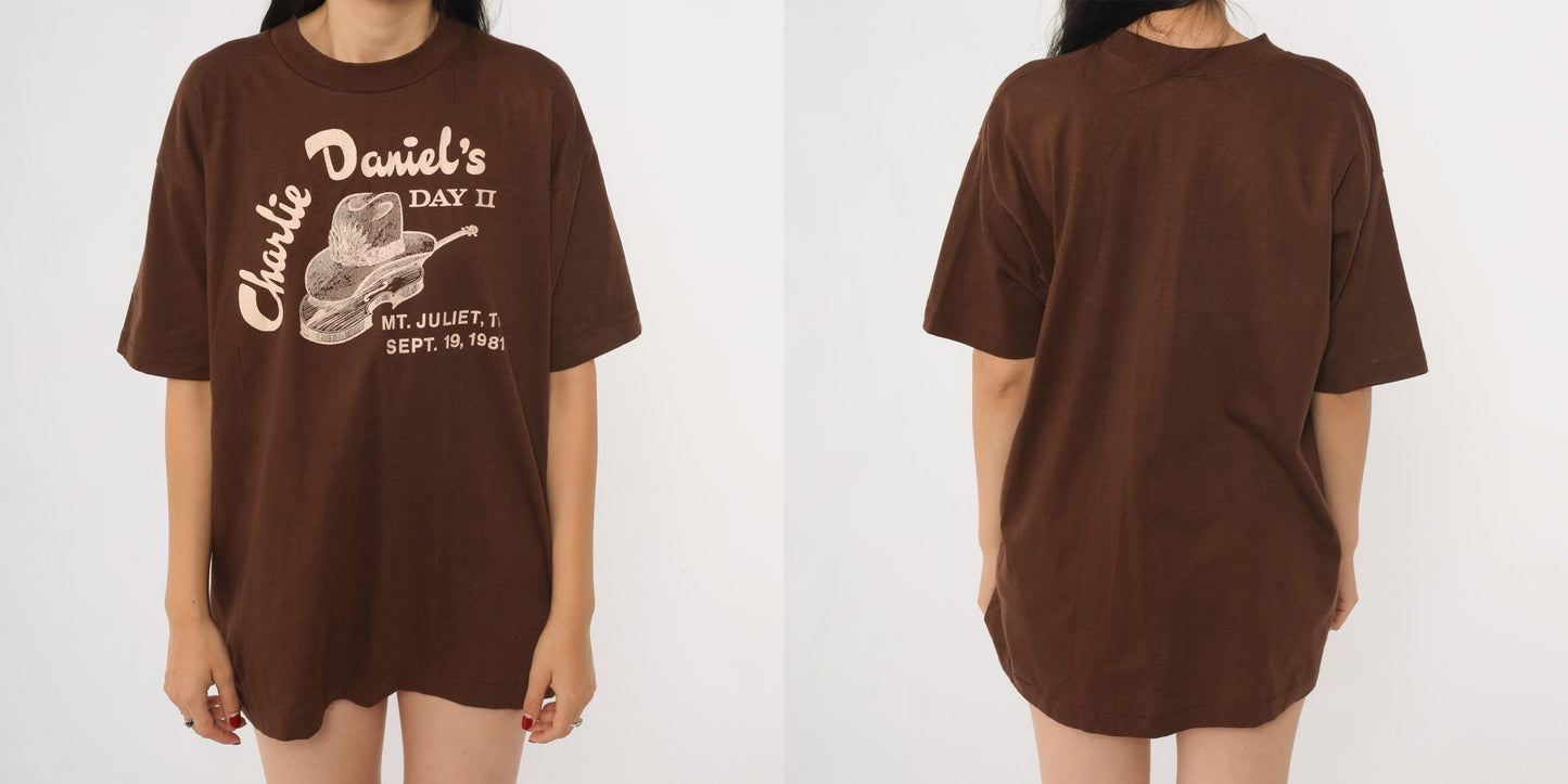 1981 Charlie Daniels Day II Concert Tee Brown Graphic Medium