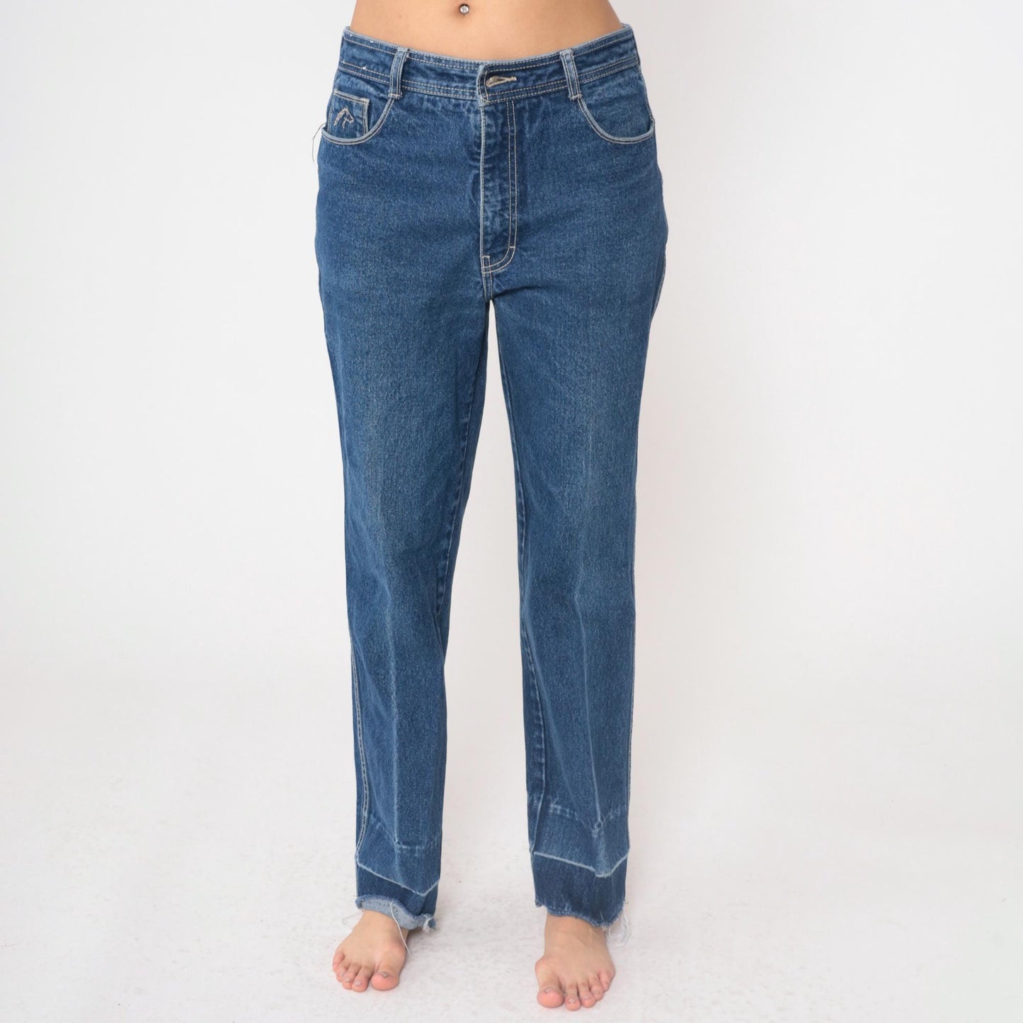 80s Jordache High Waisted Straight Leg Jeans Embroidered Horse Blue Denim 33