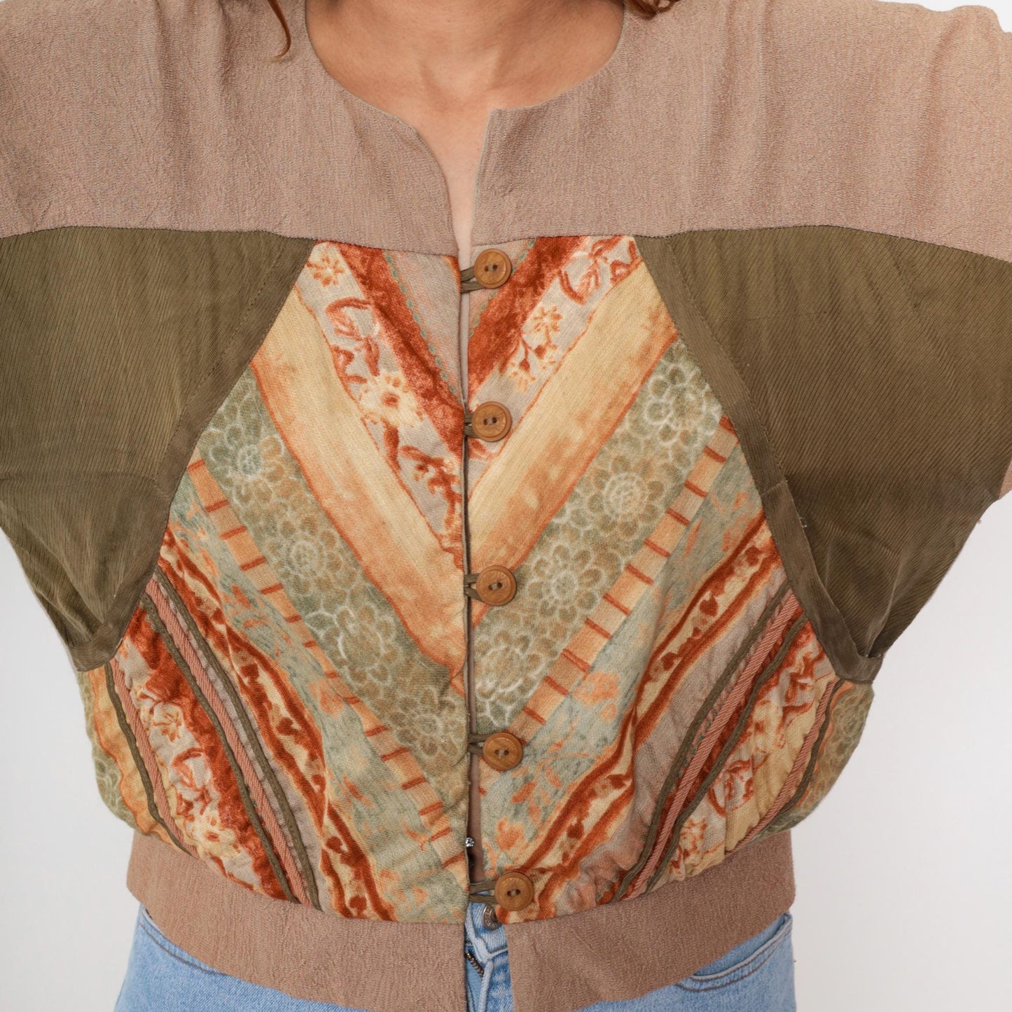 90s Papike Wear Paisley Cardigan Cropped Button Front Sage Green Small S
