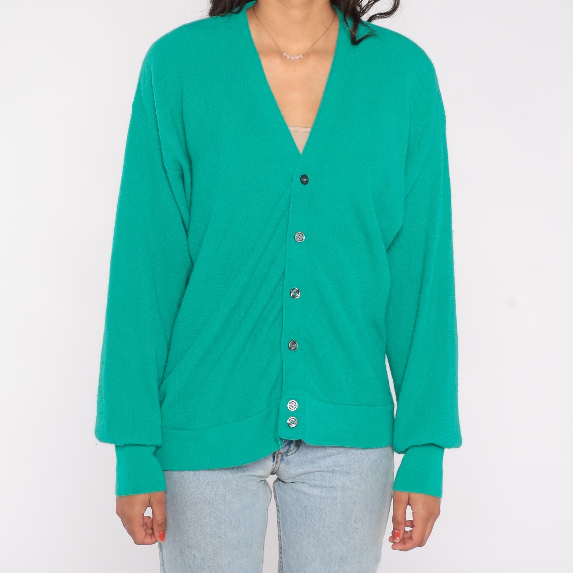 80s Par Four Green Cardigan Sweater Button Up Medium