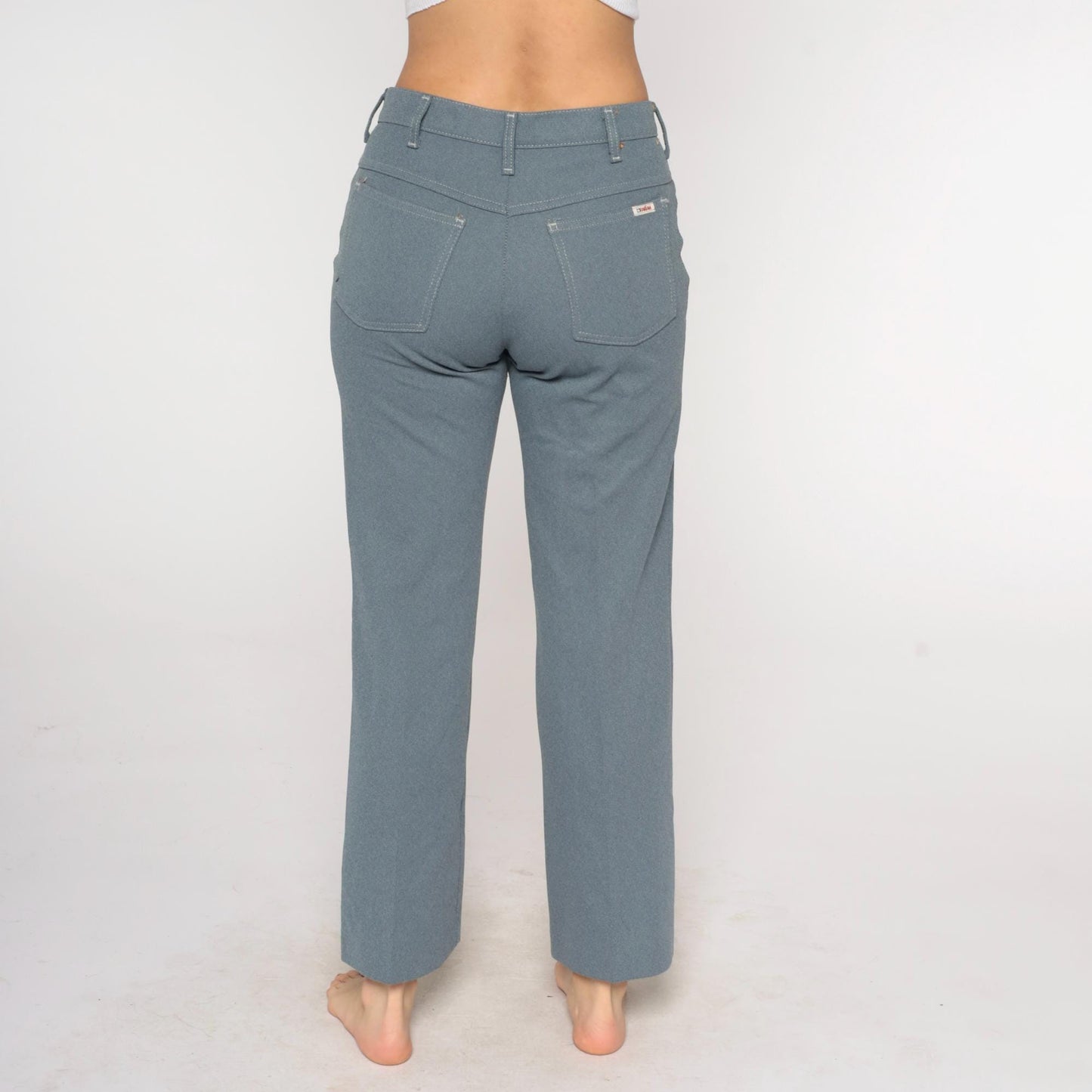 70s Farah Flare Pants Grey High Waisted Bell Bottom Polyester Medium